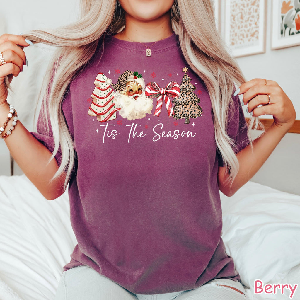 Comfort Colors Christmas Shirt: Leopard Tree, Retro Santa Tee