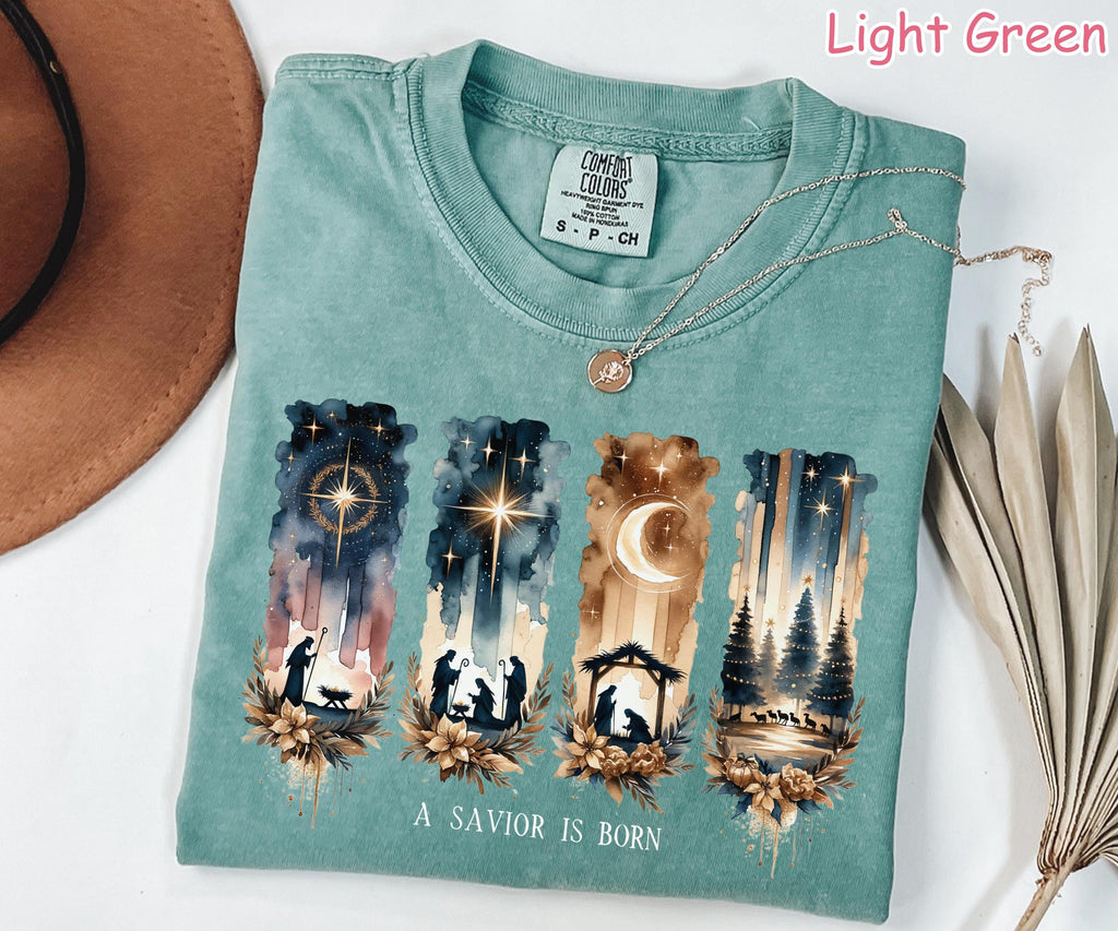 Comfort Colors® A Savior Is Born Shirt, Christian Christmas Shirt, Nativity Scene Shirt, Faith Holiday Shirt, Jesus Shirt, Religious Gift