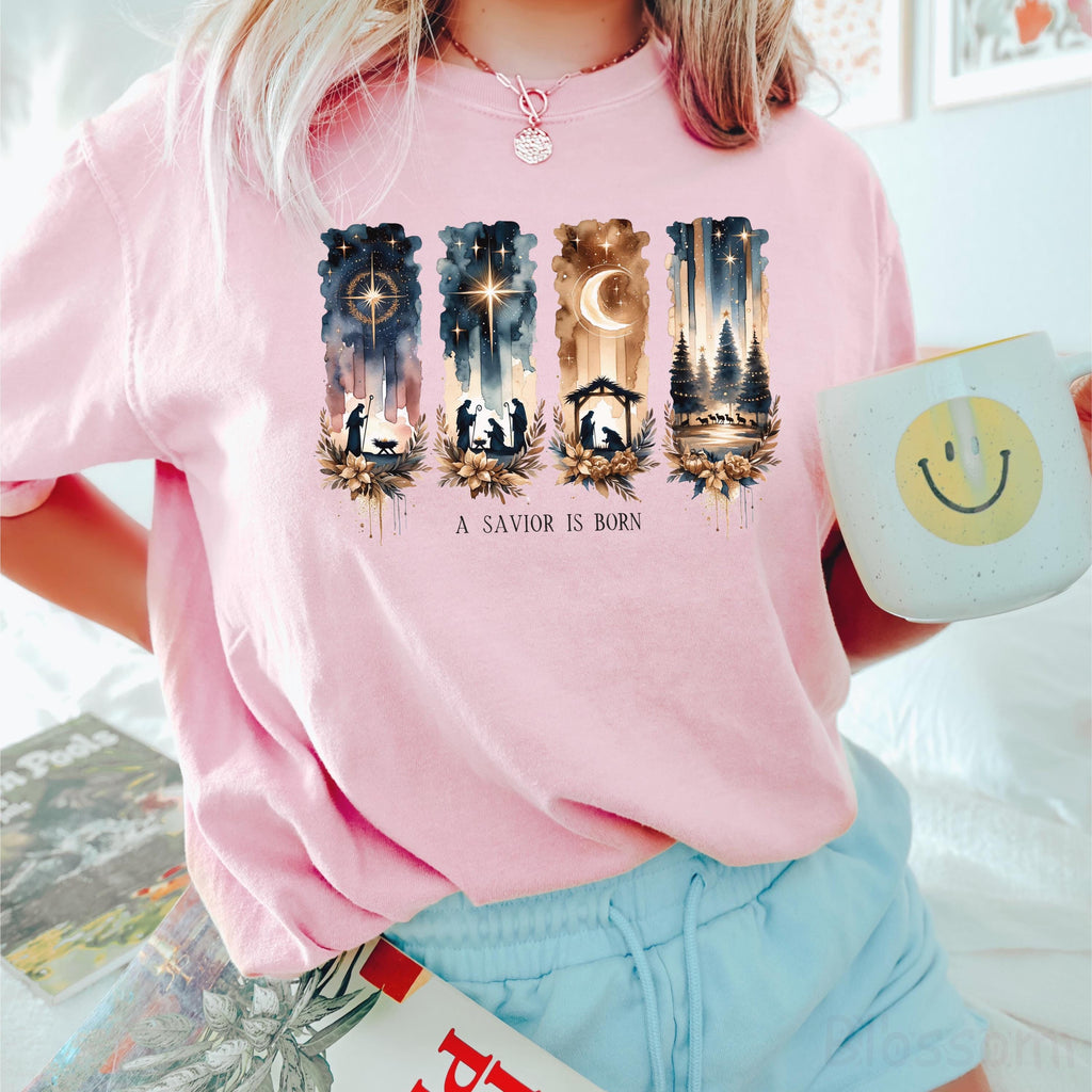 Comfort Colors® A Savior Is Born Shirt, Christian Christmas Shirt, Nativity Scene Shirt, Faith Holiday Shirt, Jesus Shirt, Religious Gift