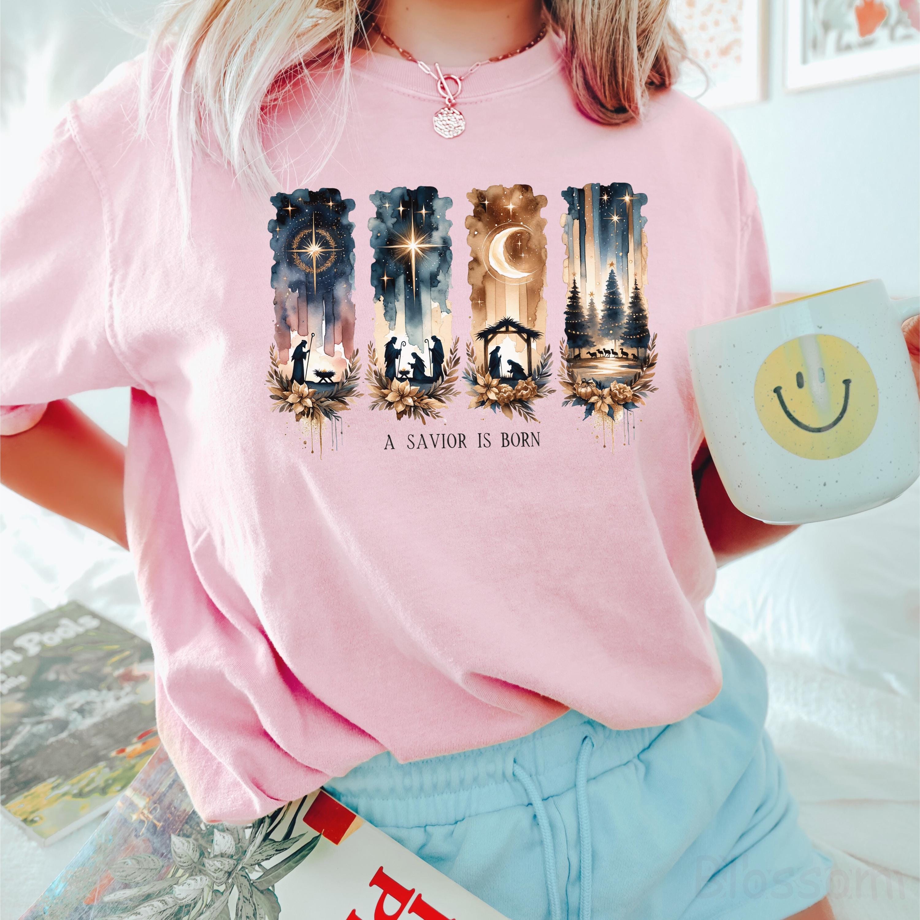 Comfort Colors® A Savior Is Born Shirt, Christian Christmas Shirt, Nativity Scene Shirt, Faith Holiday Shirt, Jesus Shirt, Religious Gift