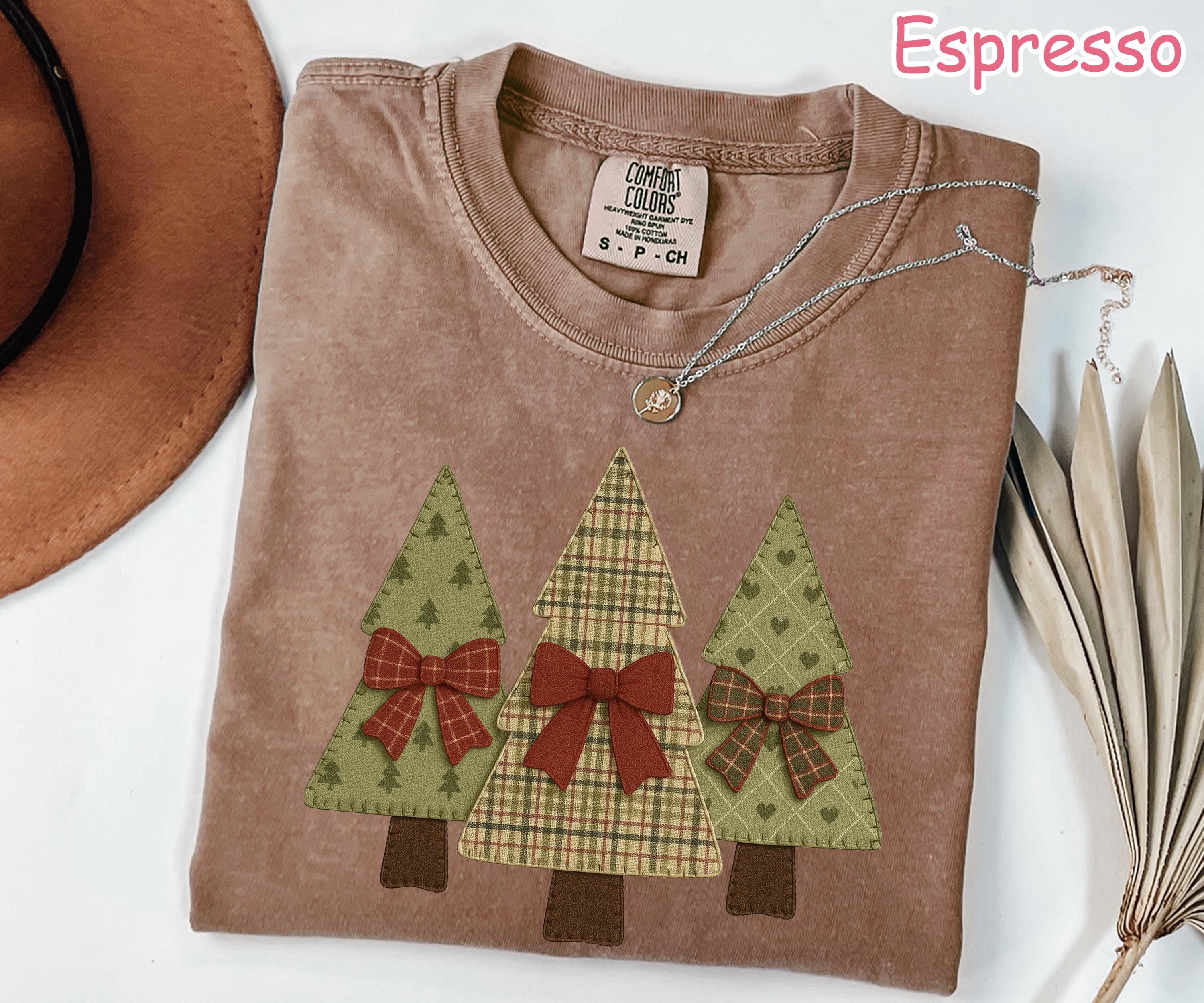 Comfort Colors® Christmas Tree Shirt, Patchwork Christmas Shirt, Retro Holiday Shirt, Coquette Christmas Shirt for Women, Vintage Christmas