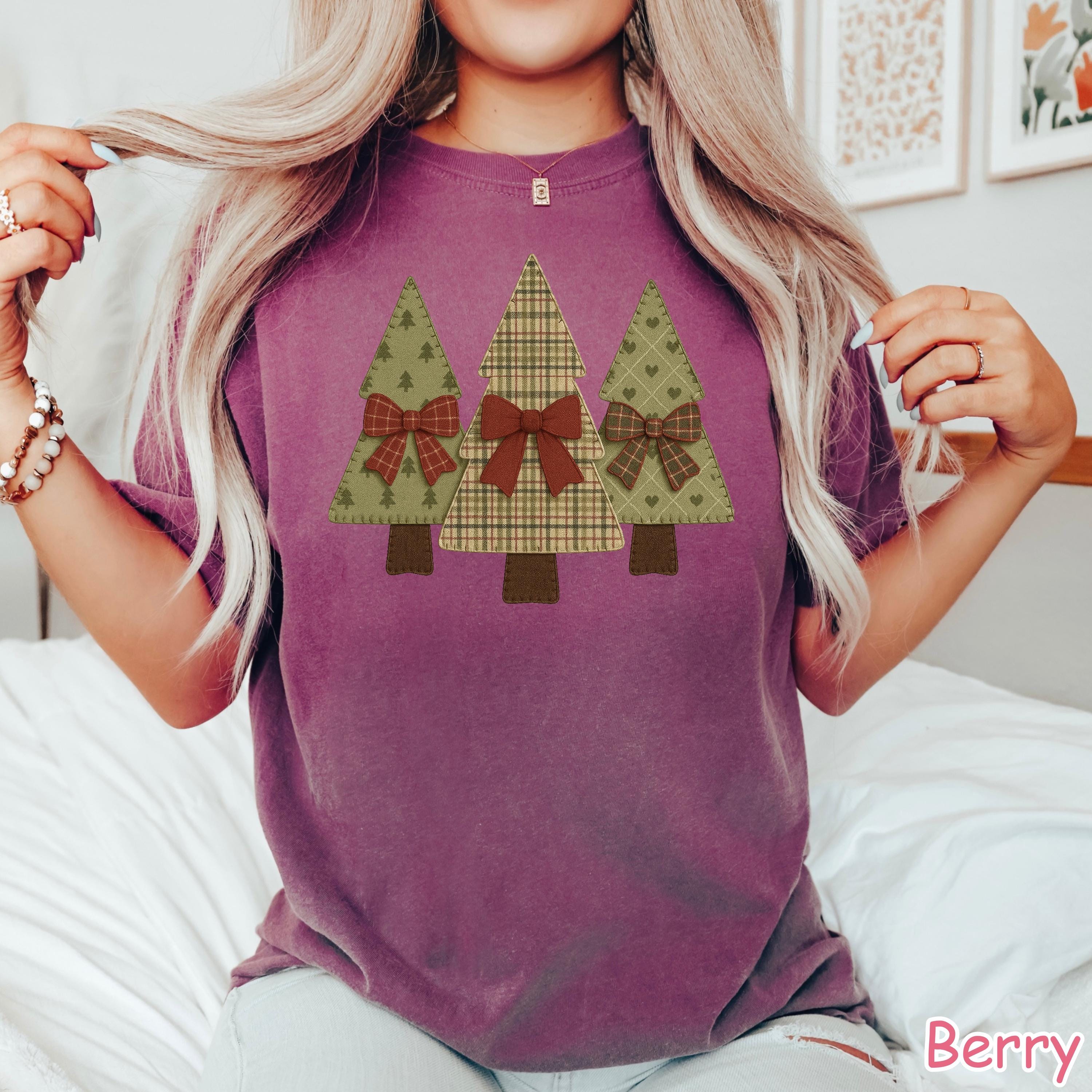 Comfort Colors® Christmas Tree Shirt, Patchwork Christmas Shirt, Retro Holiday Shirt, Coquette Christmas Shirt for Women, Vintage Christmas