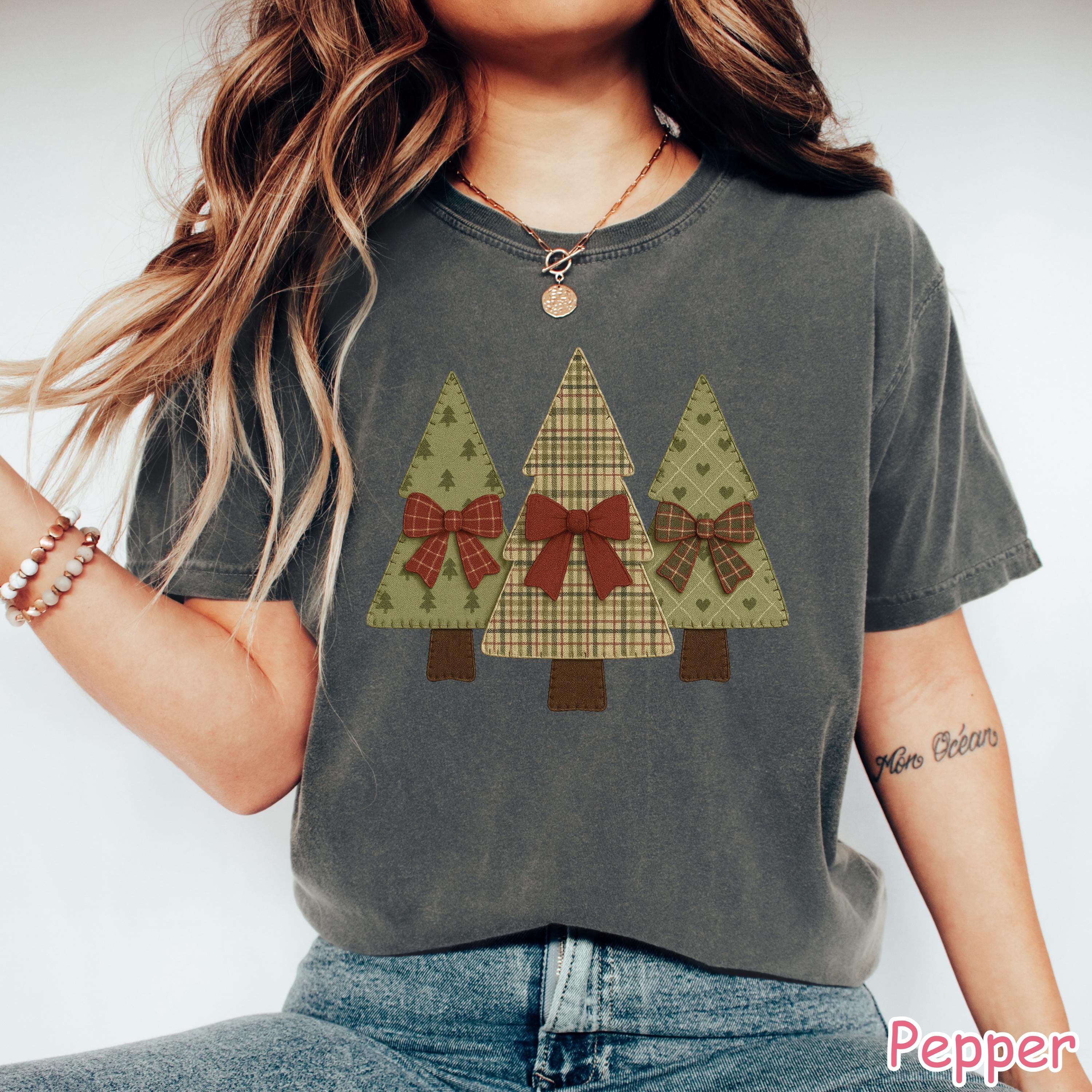 Comfort Colors® Christmas Tree Shirt, Patchwork Christmas Shirt, Retro Holiday Shirt, Coquette Christmas Shirt for Women, Vintage Christmas