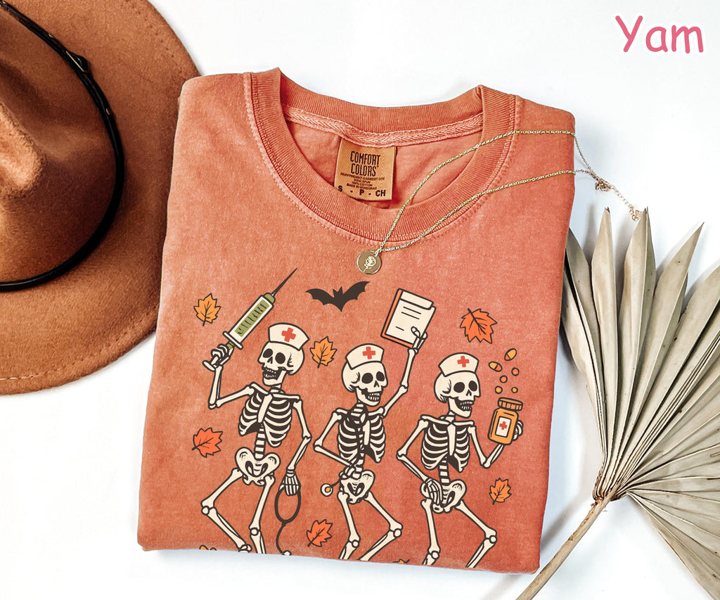 Comfort Colors Halloween Nurse Shirt, Funny Nurse Skeleton Shirt, Halloween Nurse Gift, Fall RN Shirt, Spooky Nurse T-Shirt, Gift for Nurse