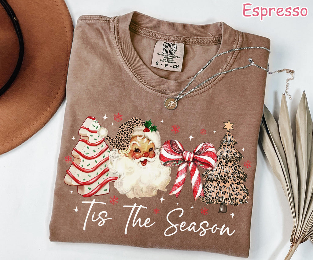 Comfort Colors Christmas Shirt: Leopard Tree, Retro Santa Tee