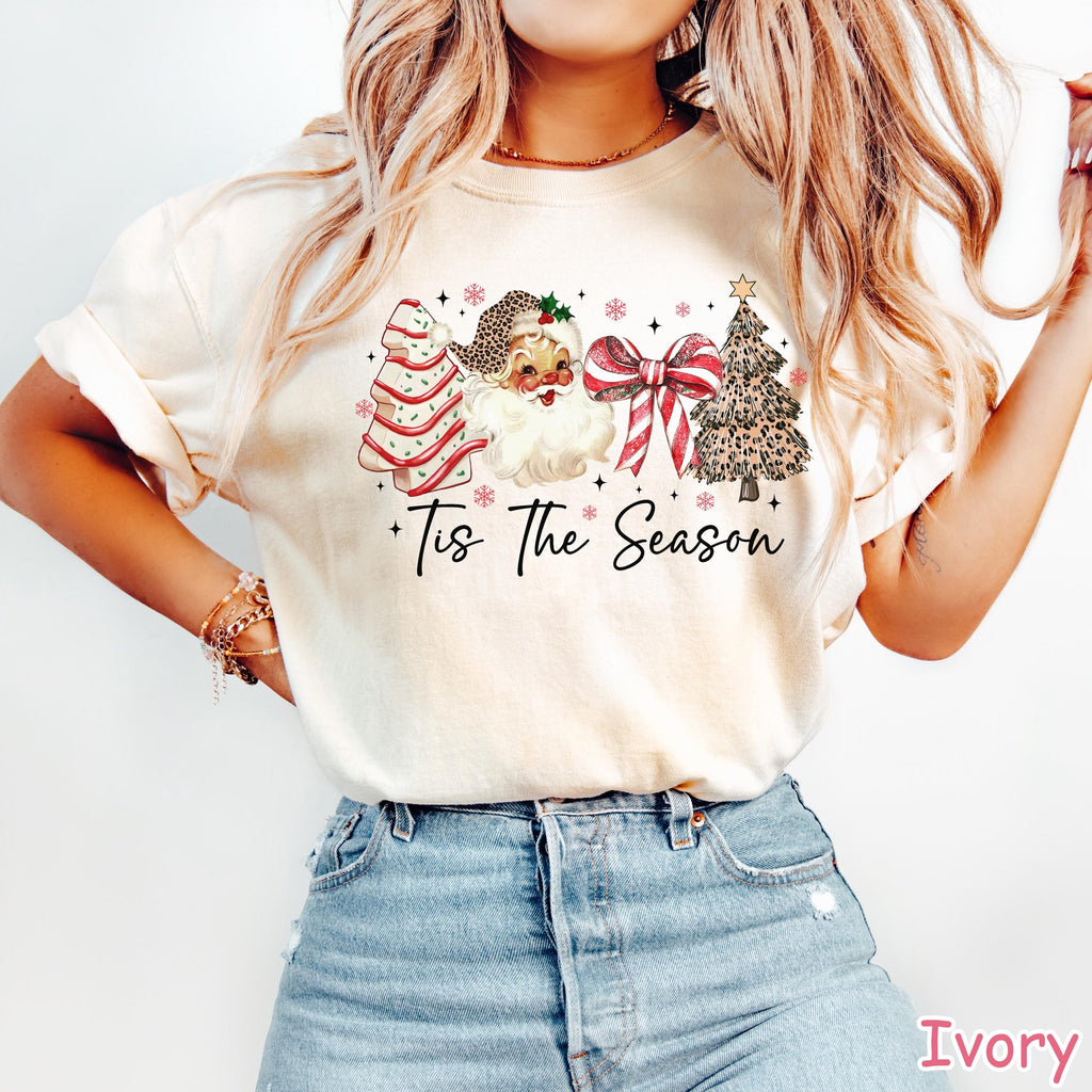 Comfort Colors Christmas Shirt: Leopard Tree, Retro Santa Tee