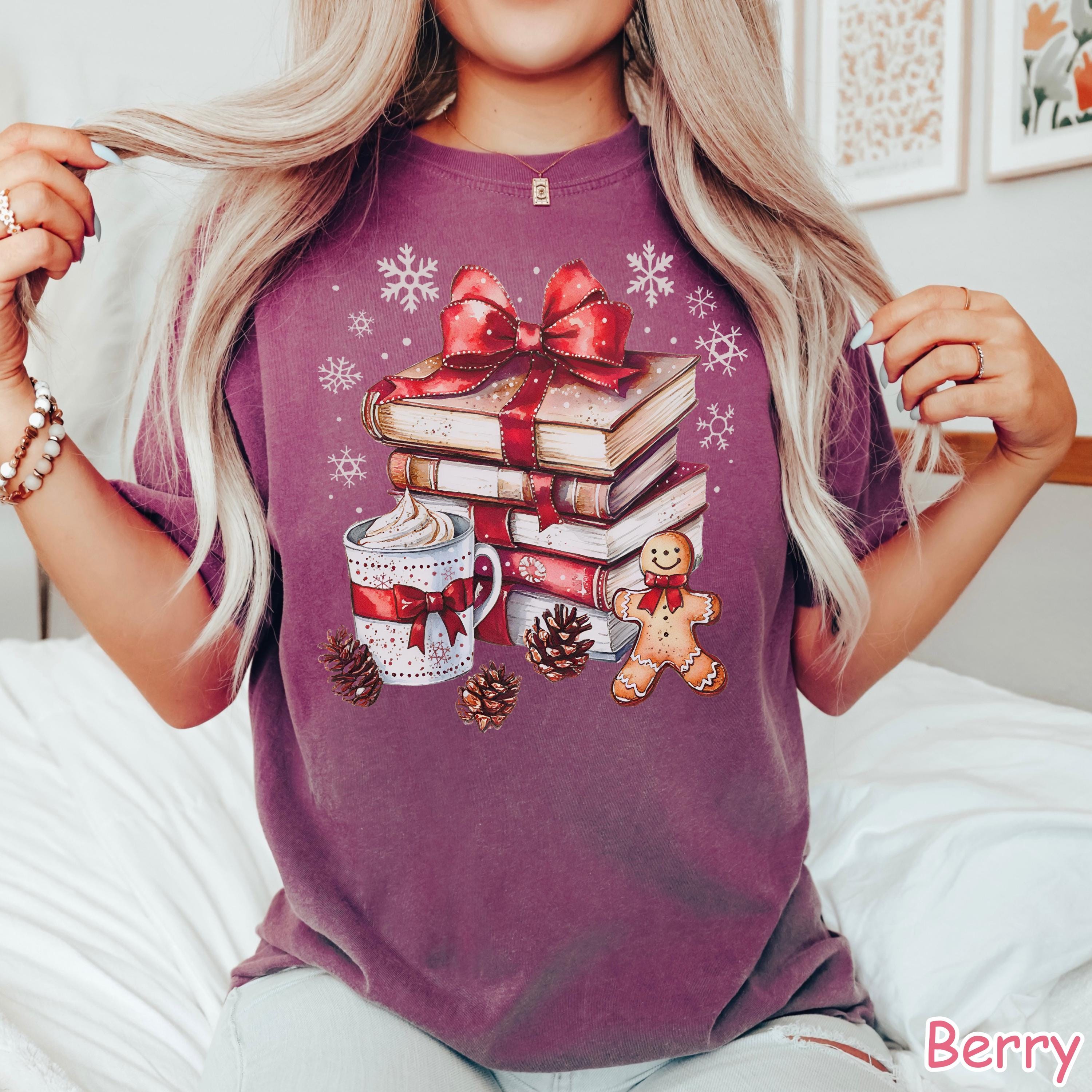 Comfort Colors® Christmas Books Shirt, Cozy Holiday Reading Shirt, Gingerbread Coffee Shirt, Bookish Christmas Shirt, Xmas Book Lover Gift