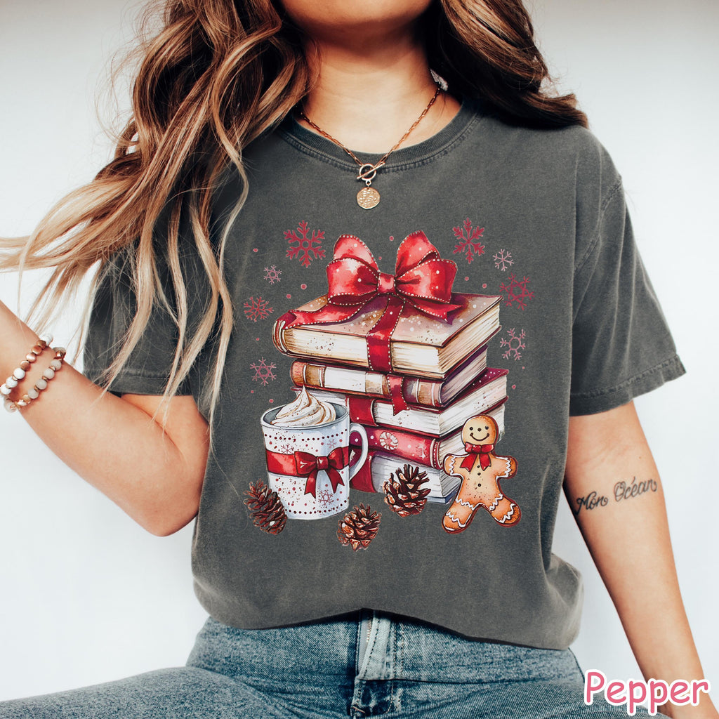 Comfort Colors® Christmas Books Shirt, Cozy Holiday Reading Shirt, Gingerbread Coffee Shirt, Bookish Christmas Shirt, Xmas Book Lover Gift