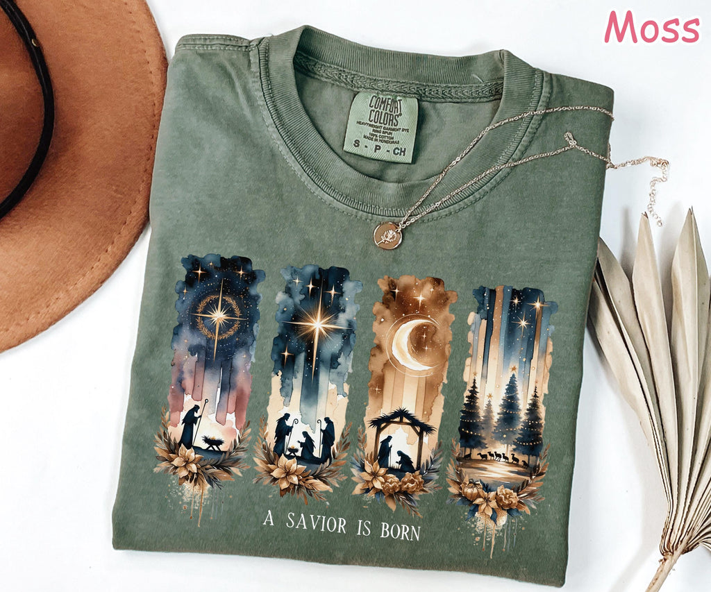 Comfort Colors® A Savior Is Born Shirt, Christian Christmas Shirt, Nativity Scene Shirt, Faith Holiday Shirt, Jesus Shirt, Religious Gift