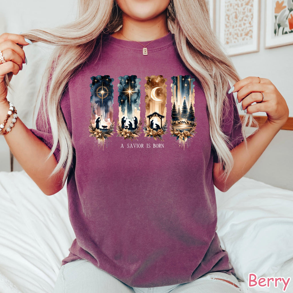 Comfort Colors® A Savior Is Born Shirt, Christian Christmas Shirt, Nativity Scene Shirt, Faith Holiday Shirt, Jesus Shirt, Religious Gift