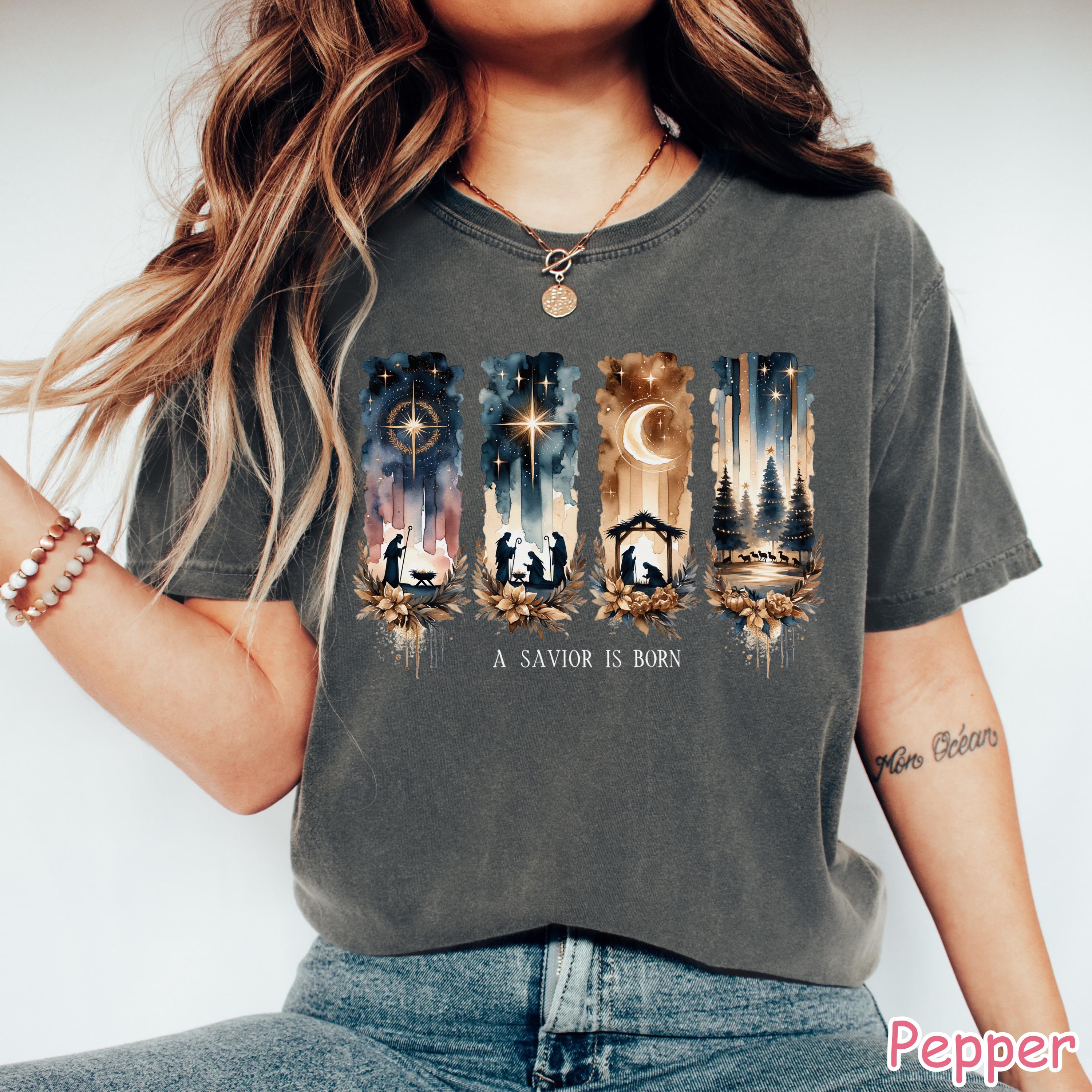 Comfort Colors® A Savior Is Born Shirt, Christian Christmas Shirt, Nativity Scene Shirt, Faith Holiday Shirt, Jesus Shirt, Religious Gift