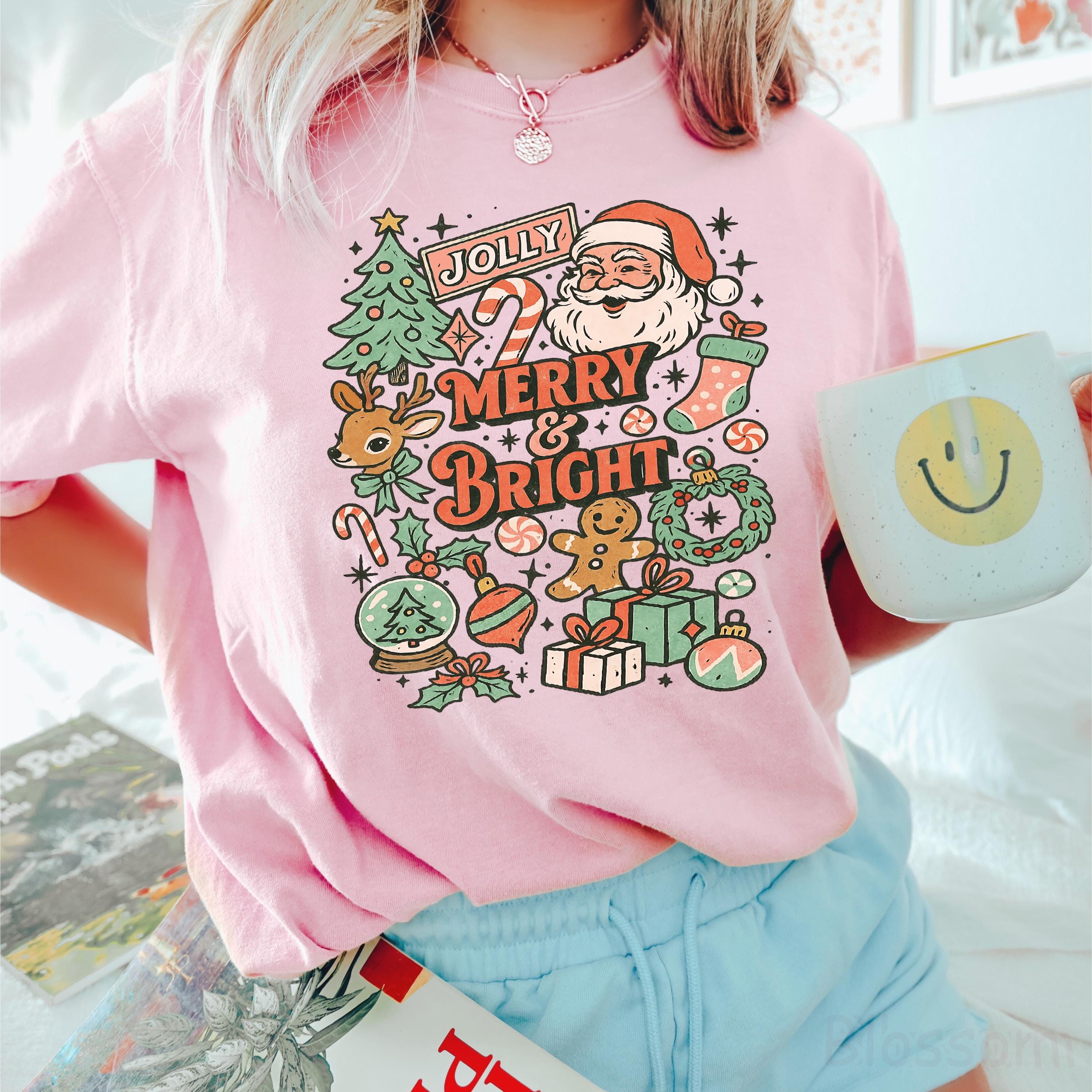 Comfort Colors® Retro Christmas Shirt, Merry and Bright Shirt, Tis The Season Shirt, Merry Christmas, Cute Holiday Shirt, Vintage Christmas