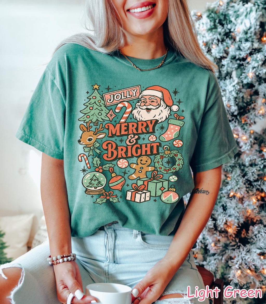 Comfort Colors® Retro Christmas Shirt, Merry and Bright Shirt, Tis The Season Shirt, Merry Christmas, Cute Holiday Shirt, Vintage Christmas