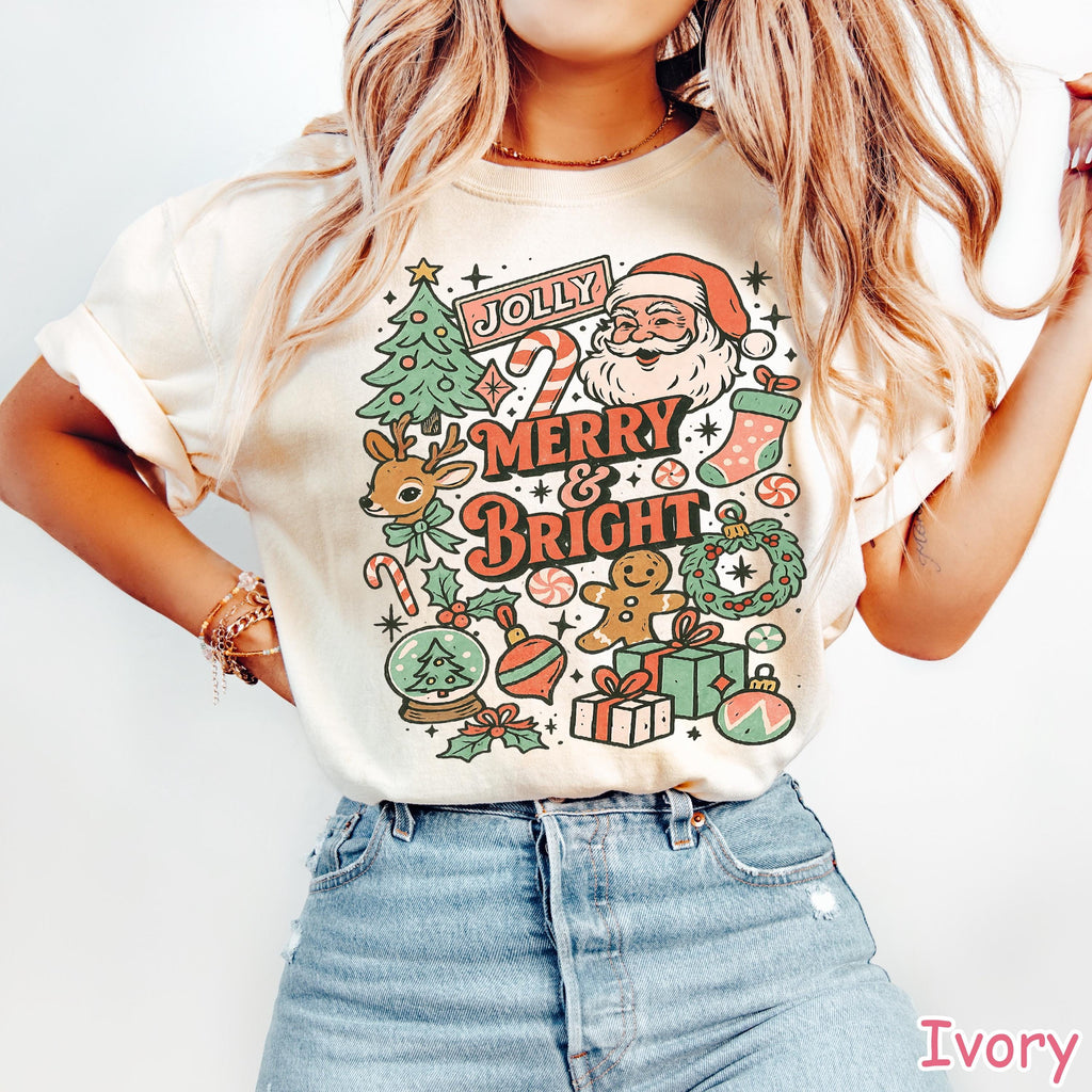 Comfort Colors® Retro Christmas Shirt, Merry and Bright Shirt, Tis The Season Shirt, Merry Christmas, Cute Holiday Shirt, Vintage Christmas