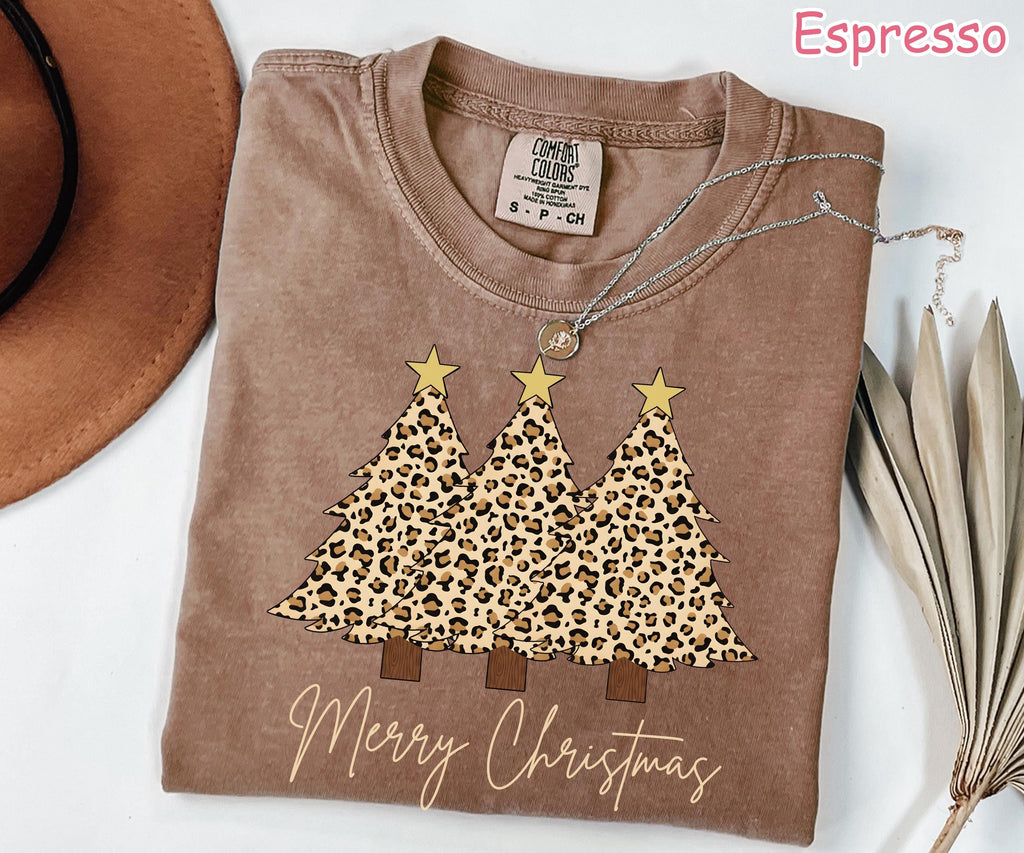 Comfort Colors Leopard Christmas Tree Shirt, Trendy Xmas Tee