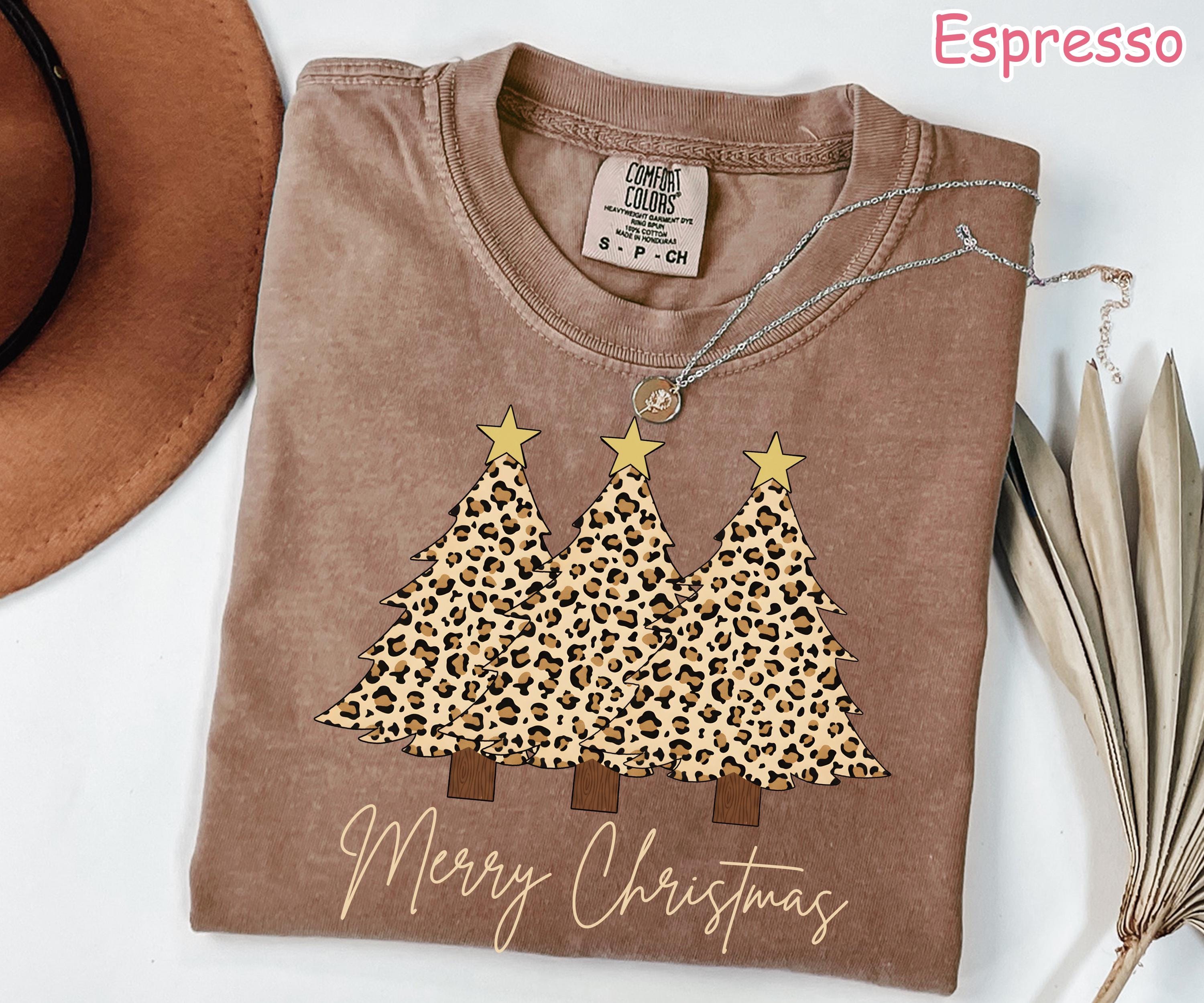 Comfort Colors Leopard Christmas Tree Shirt, Trendy Xmas Tee