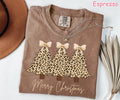 Comfort Colors® Merry Christmas Shirt, Leopard Print Christmas Tree Shirt, Coquette Christmas Shirt, Cute Holiday Shirt Women's Xmas Bow Tee