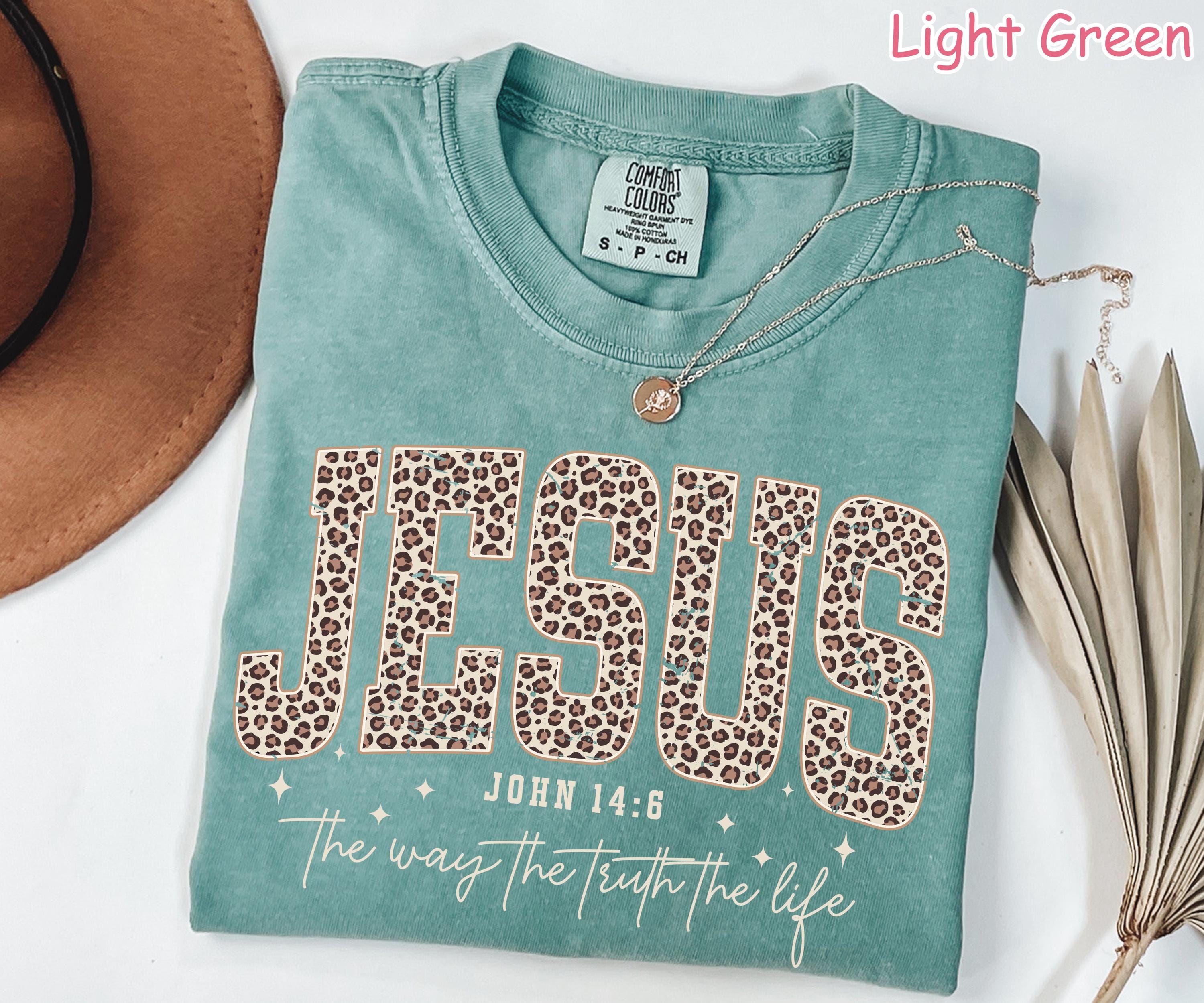 Comfort Colors® Christian Jesus Shirt, Cheetah Print Bible Verse T-Shirt, Trendy Faith Shirt Religious Women Gift The Way The Truth The Life