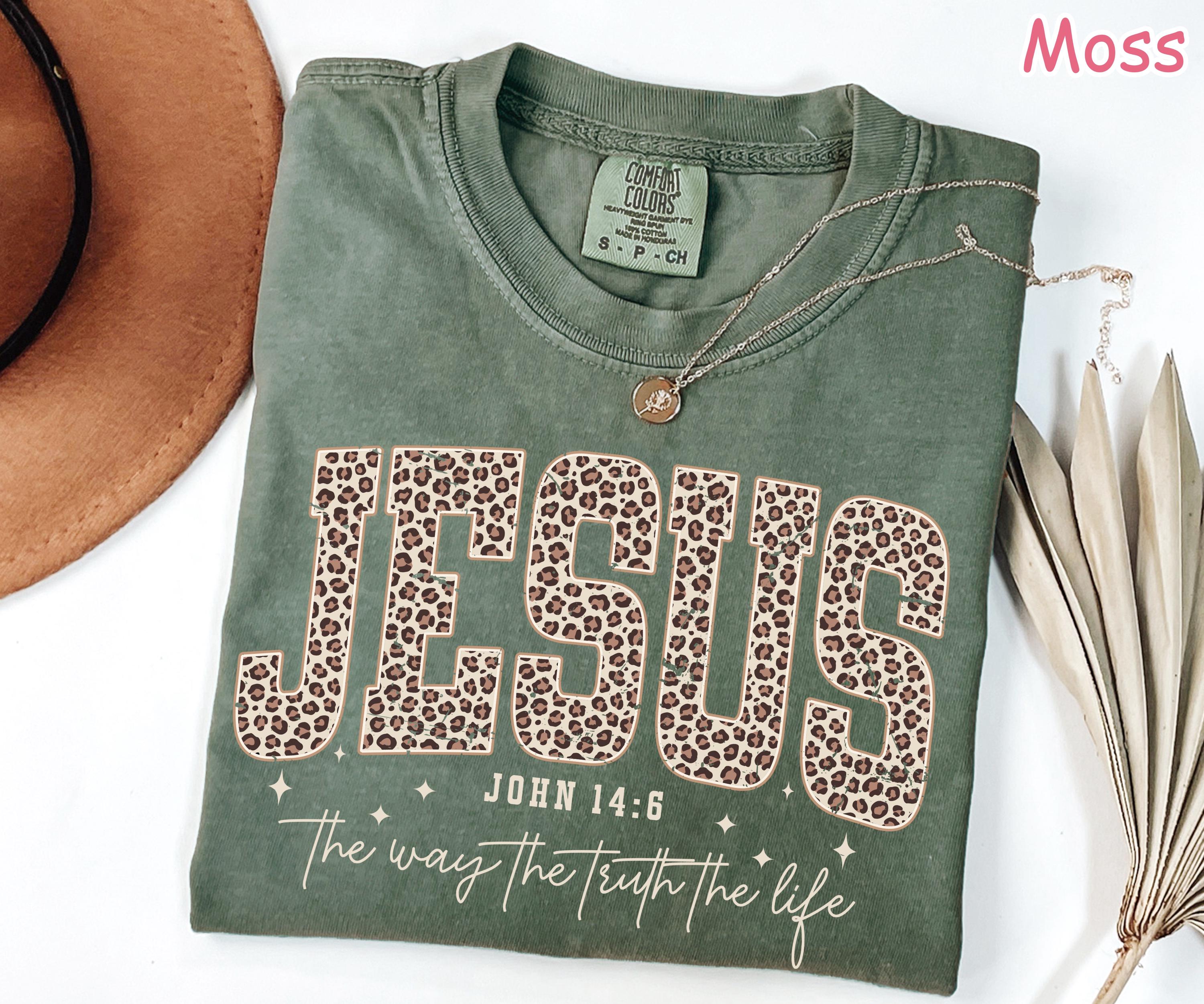 Comfort Colors® Christian Jesus Shirt, Cheetah Print Bible Verse T-Shirt, Trendy Faith Shirt Religious Women Gift The Way The Truth The Life