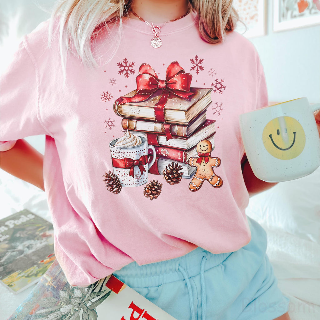 Comfort Colors® Christmas Books Shirt, Cozy Holiday Reading Shirt, Gingerbread Coffee Shirt, Bookish Christmas Shirt, Xmas Book Lover Gift