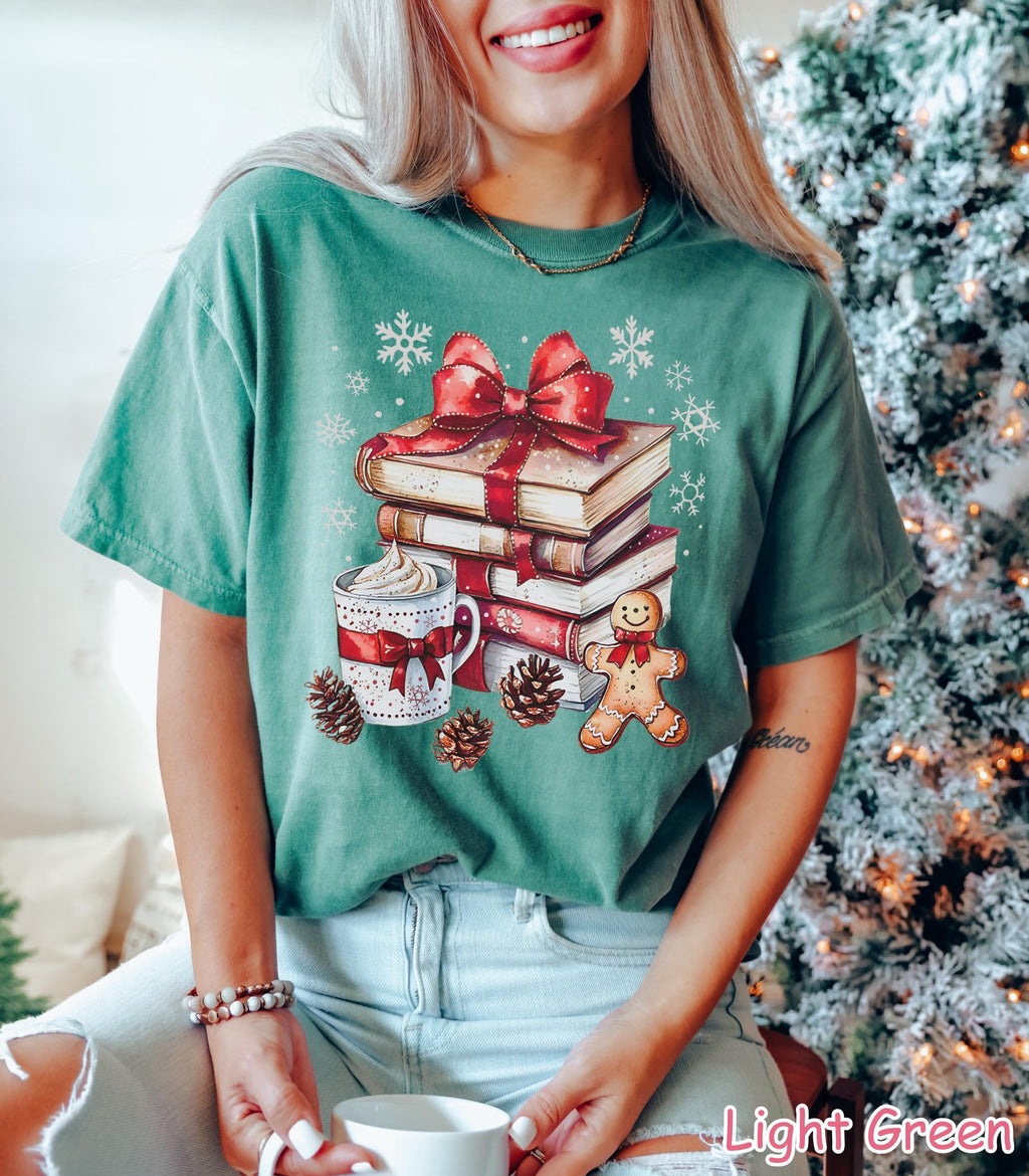 Comfort Colors® Christmas Books Shirt, Cozy Holiday Reading Shirt, Gingerbread Coffee Shirt, Bookish Christmas Shirt, Xmas Book Lover Gift