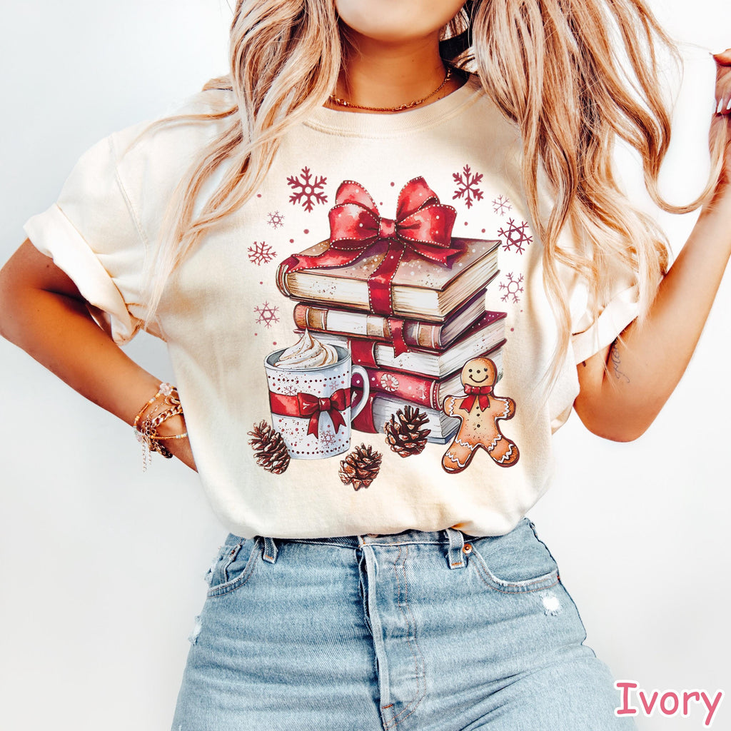Comfort Colors® Christmas Books Shirt, Cozy Holiday Reading Shirt, Gingerbread Coffee Shirt, Bookish Christmas Shirt, Xmas Book Lover Gift