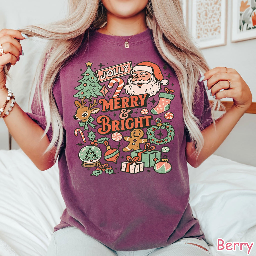 Comfort Colors® Retro Christmas Shirt, Merry and Bright Shirt, Tis The Season Shirt, Merry Christmas, Cute Holiday Shirt, Vintage Christmas