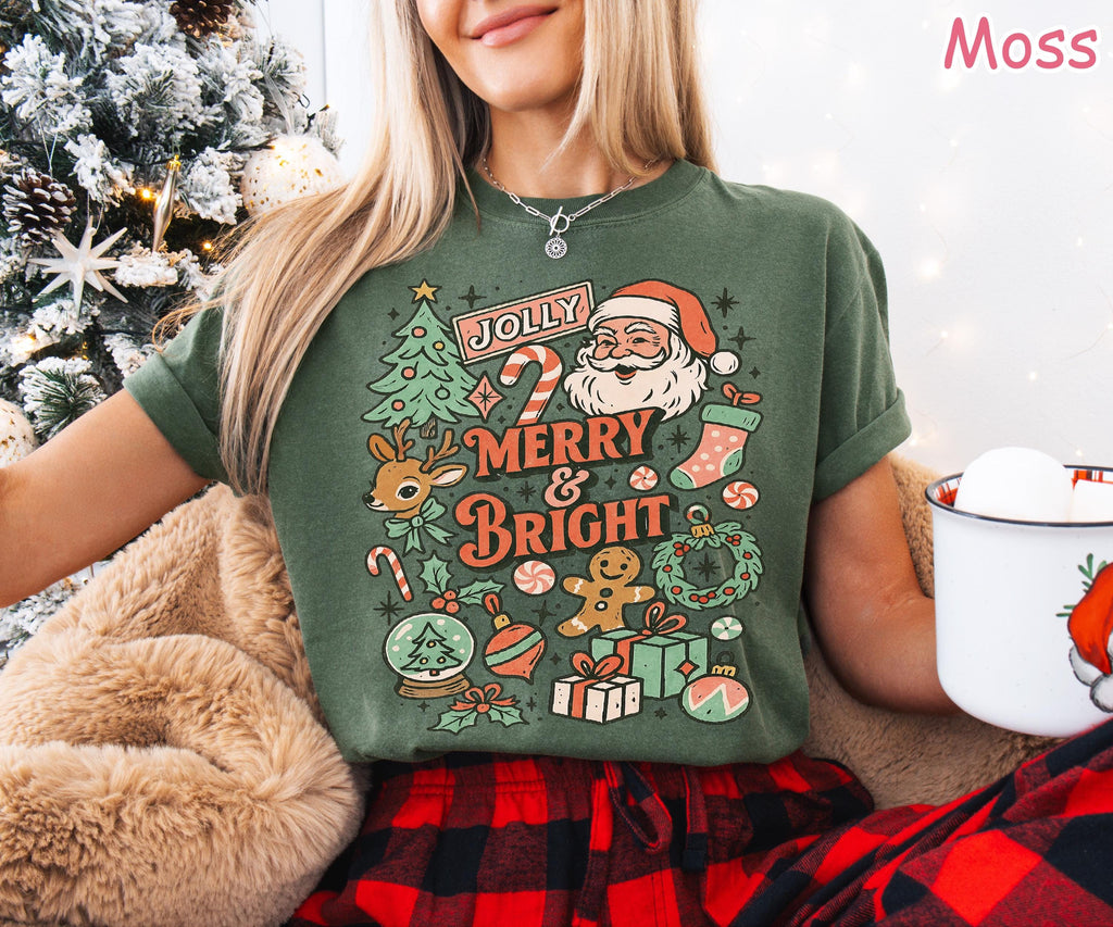 Comfort Colors® Retro Christmas Shirt, Merry and Bright Shirt, Tis The Season Shirt, Merry Christmas, Cute Holiday Shirt, Vintage Christmas