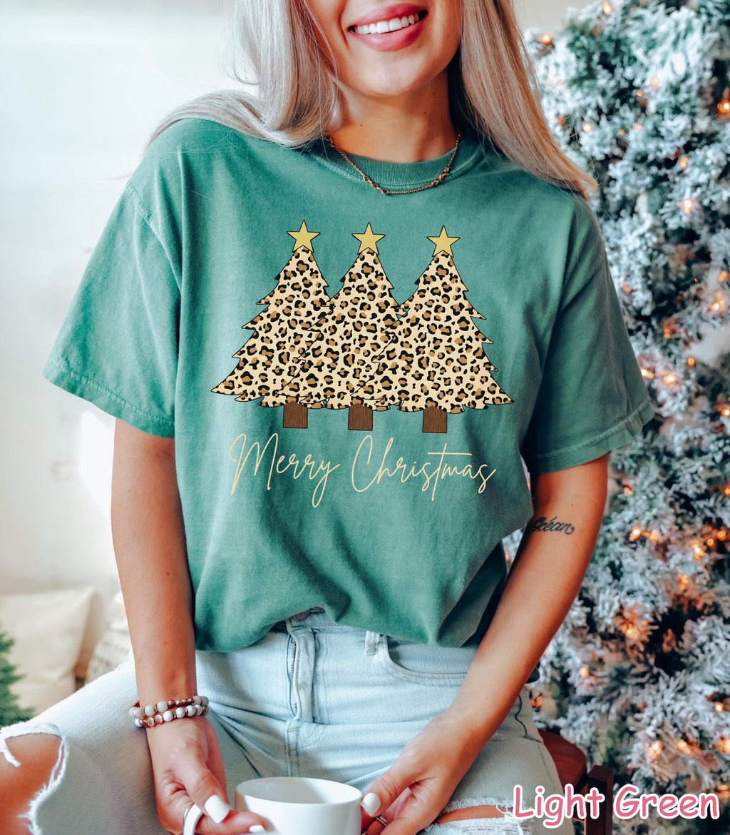 Comfort Colors Leopard Christmas Tree Shirt, Trendy Xmas Tee