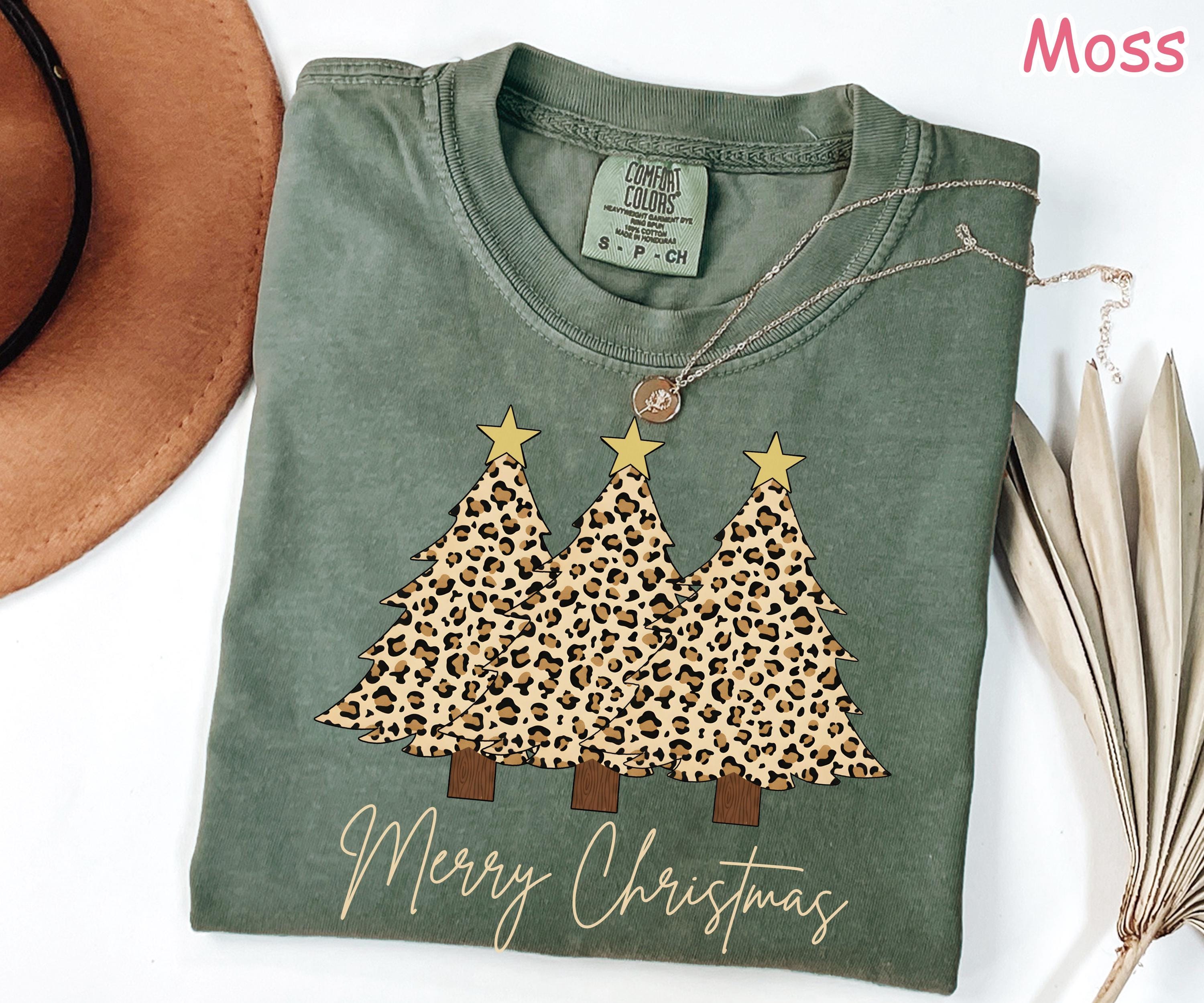 Comfort Colors Leopard Christmas Tree Shirt, Trendy Xmas Tee