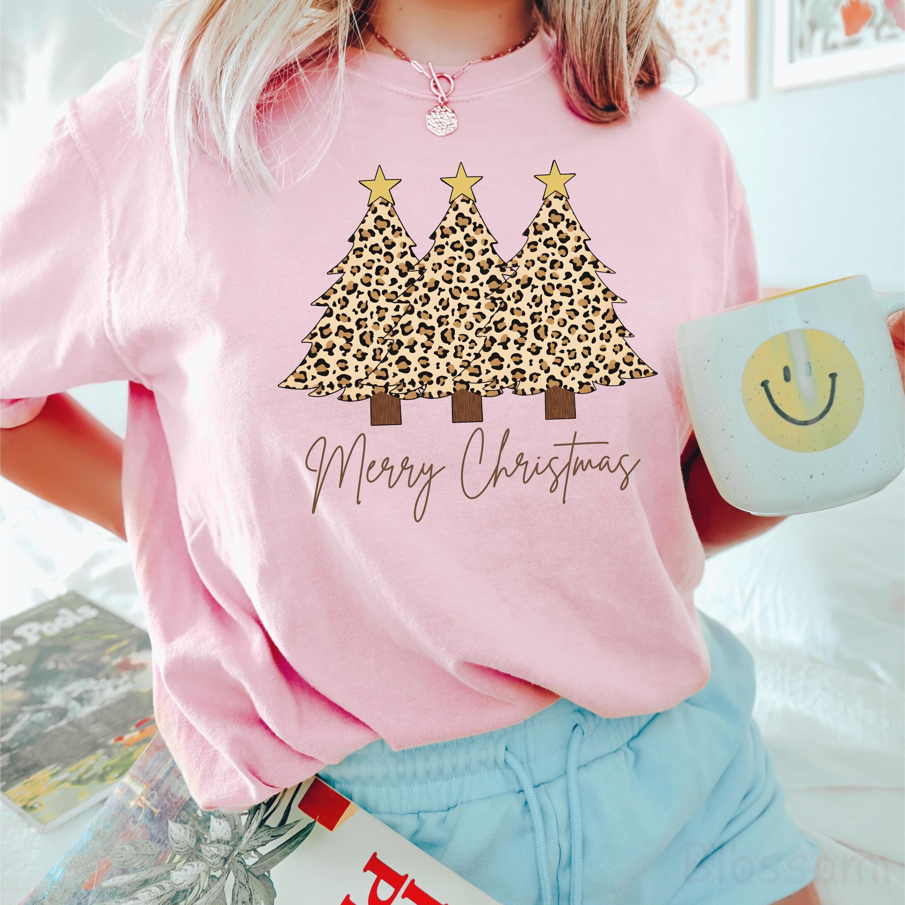 Comfort Colors Leopard Christmas Tree Shirt, Trendy Xmas Tee