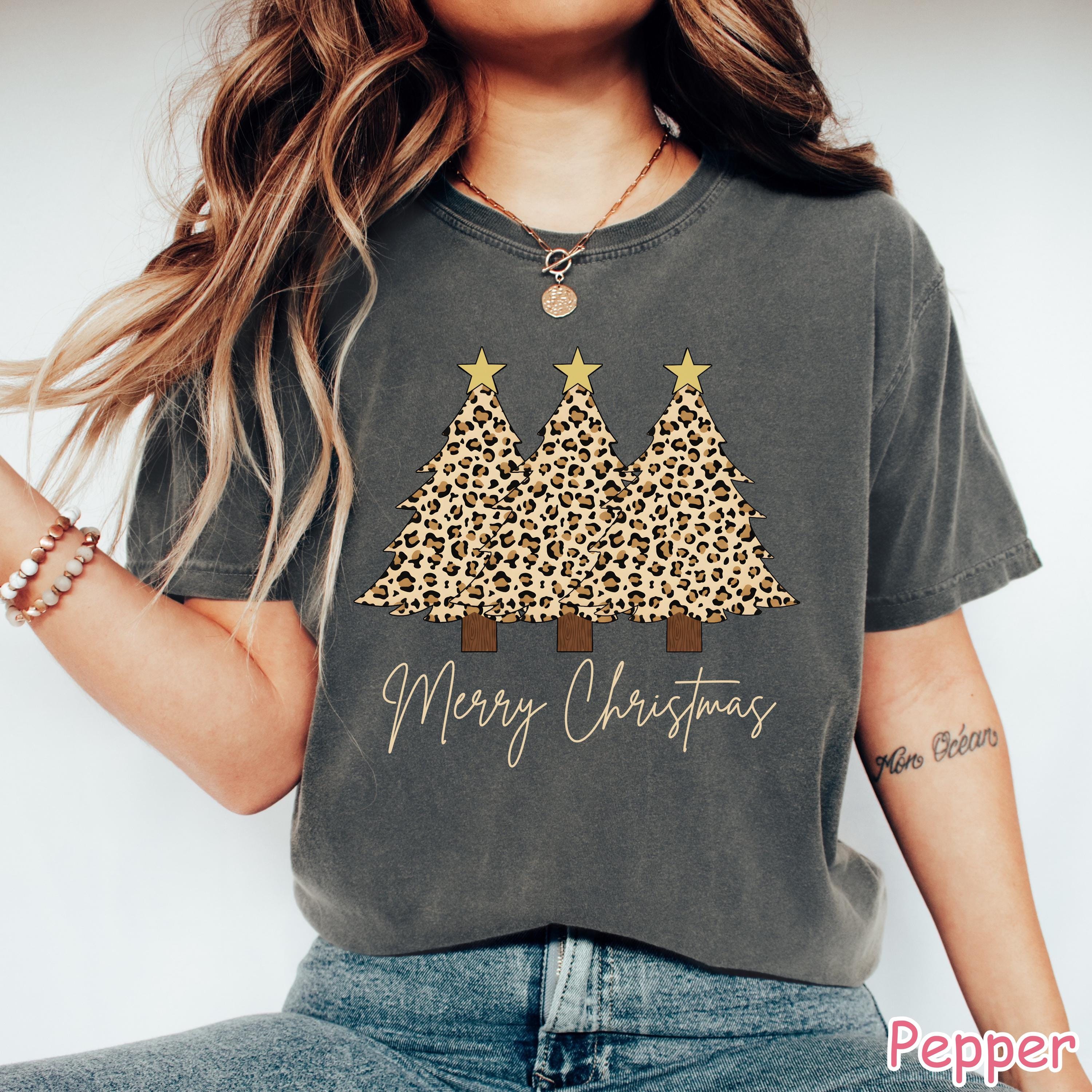 Comfort Colors Leopard Christmas Tree Shirt, Trendy Xmas Tee