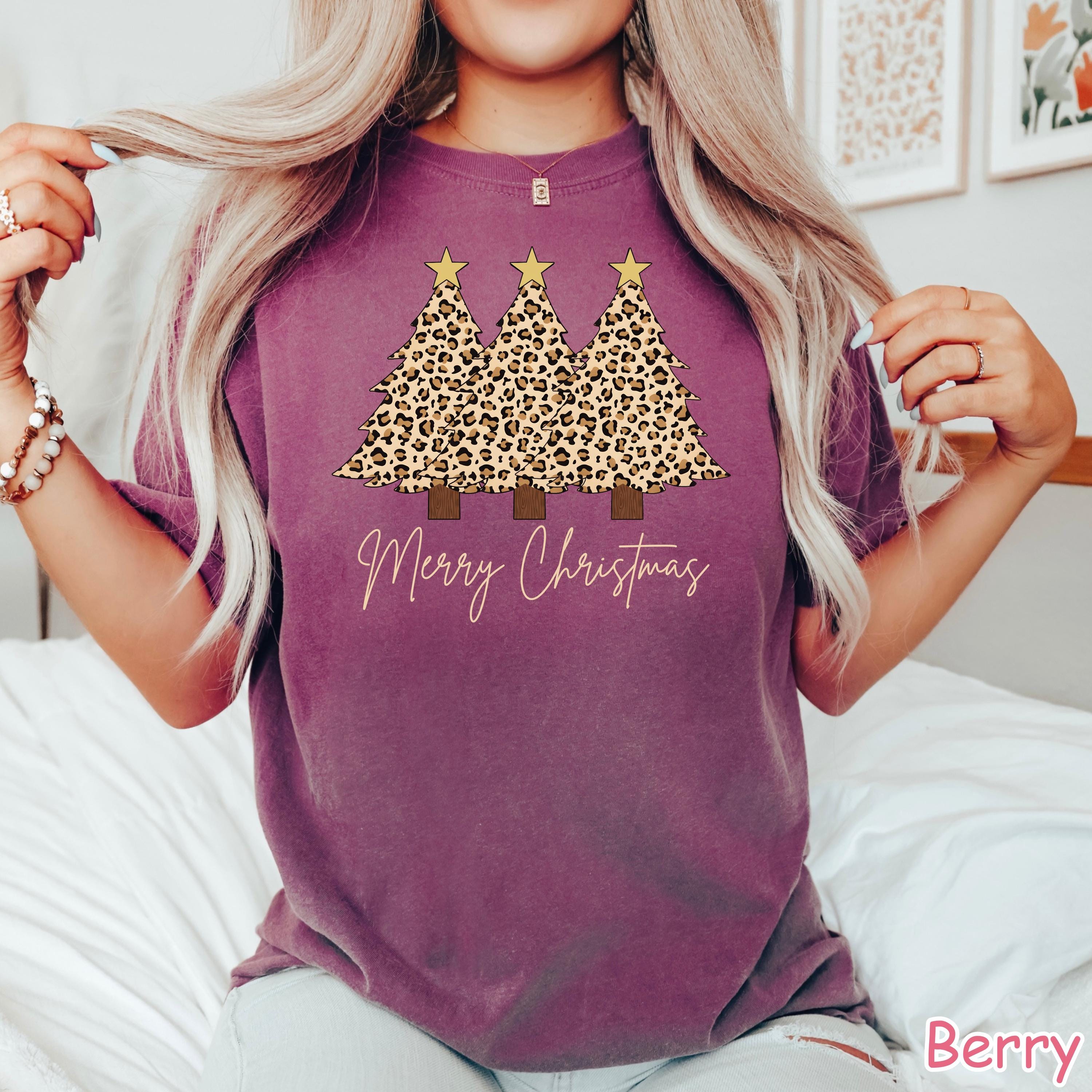 Comfort Colors Leopard Christmas Tree Shirt, Trendy Xmas Tee