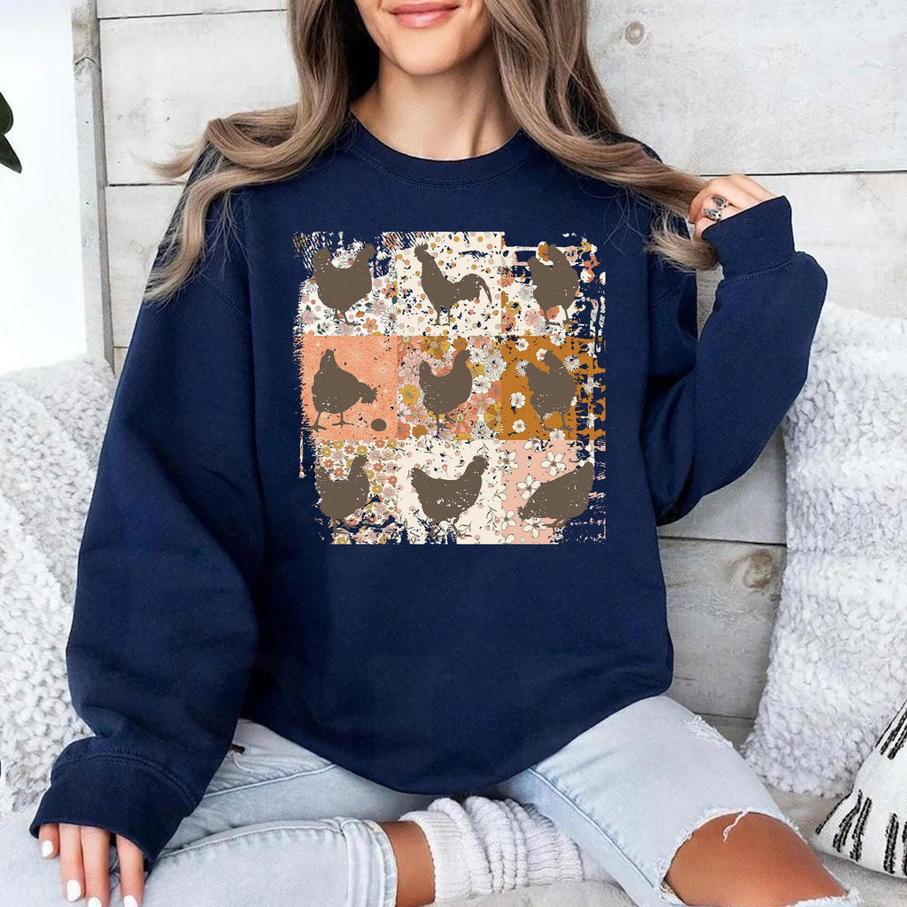 Boho Chicken Sweatshirt, Retro Floral Farmhouse Tee