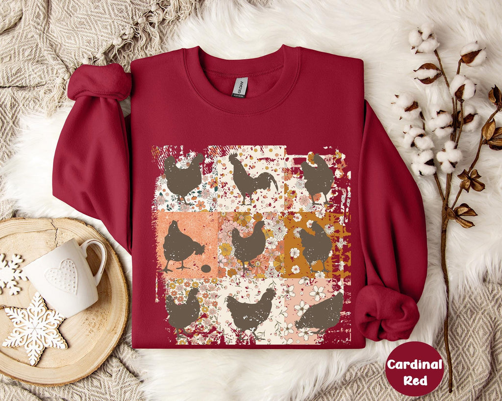 Boho Chicken Sweatshirt, Retro Floral Farmhouse Tee