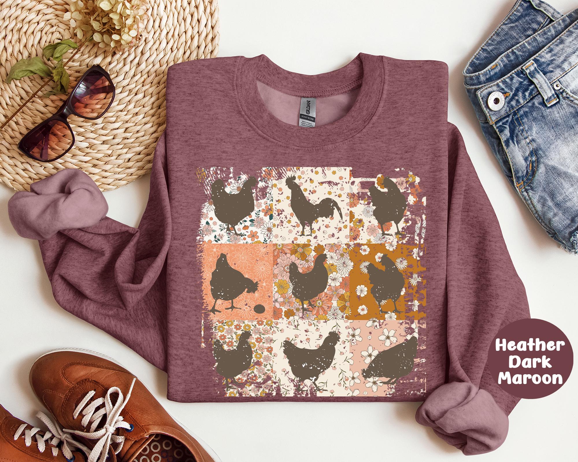 Boho Chicken Sweatshirt, Retro Floral Farmhouse Tee