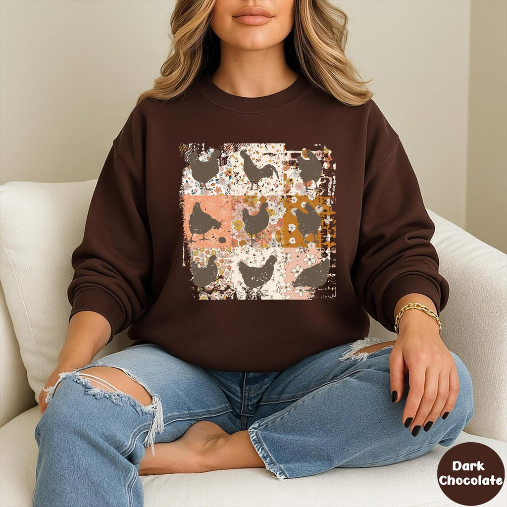 Boho Chicken Sweatshirt, Retro Floral Farmhouse Tee