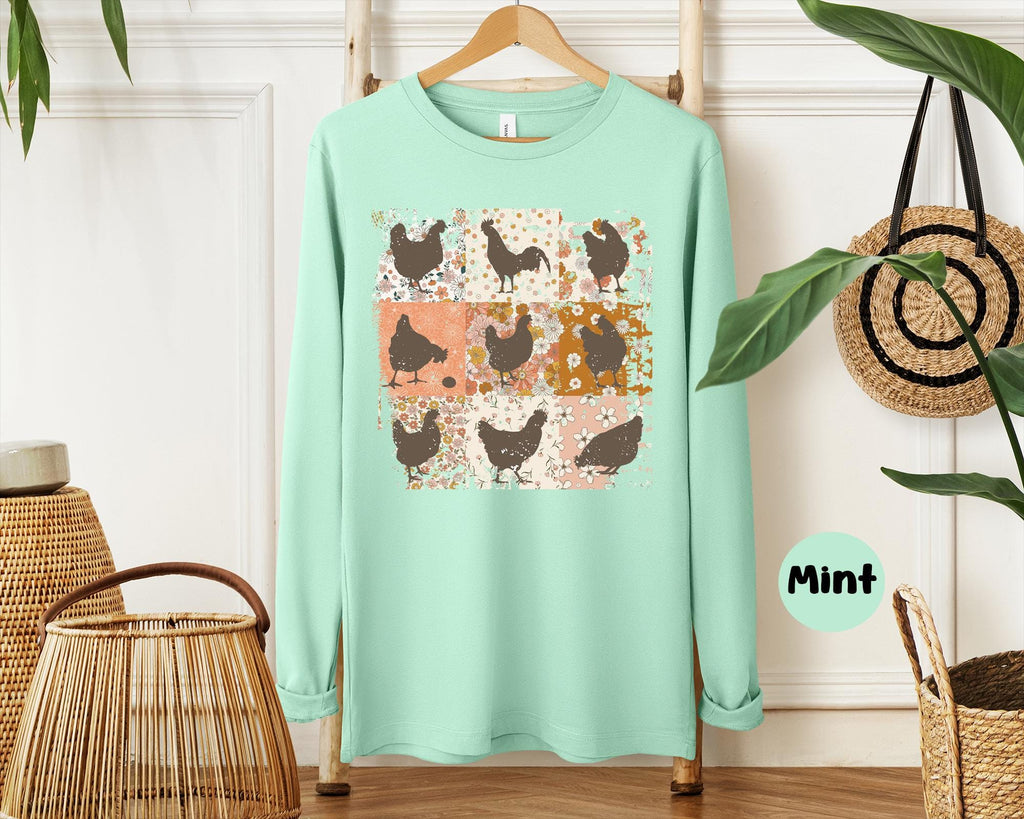 Boho Chicken Sweatshirt, Retro Floral Farmhouse Tee
