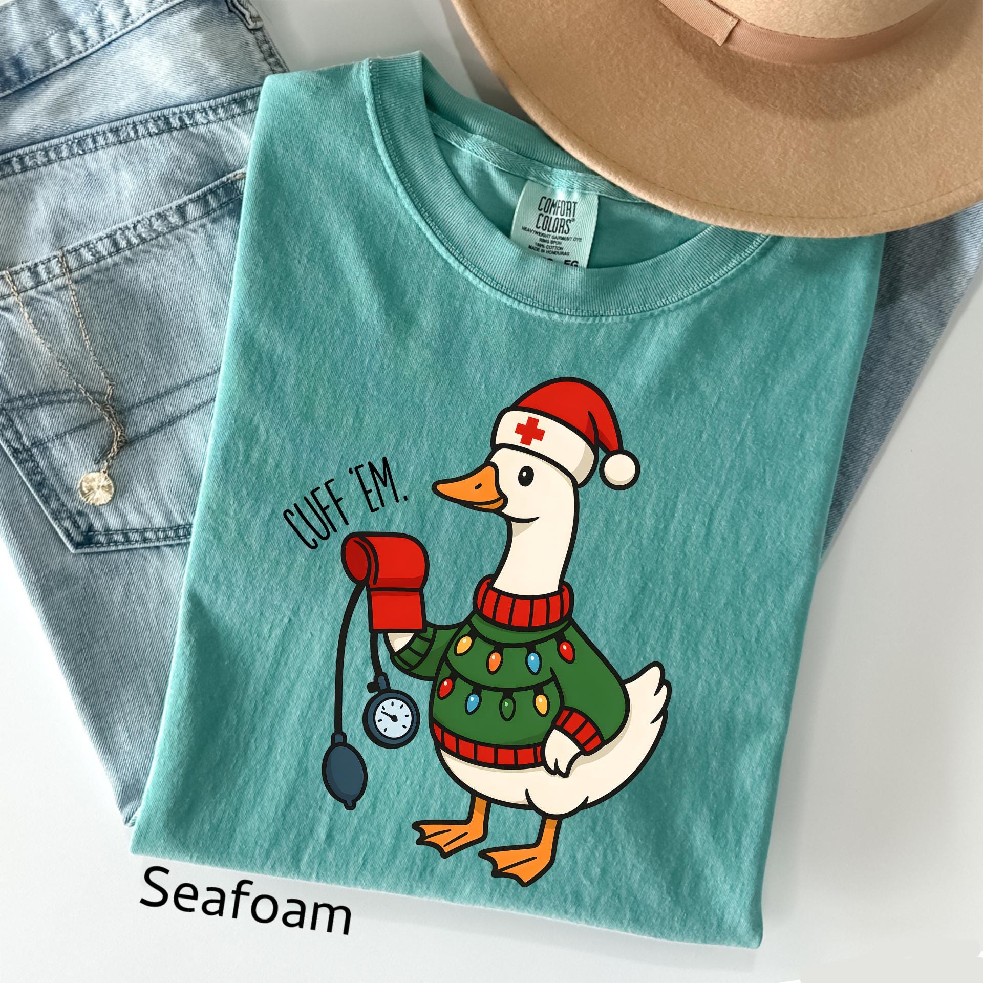 Comfort Colors© Cuff Em Funny Goose Nurse Christmas Shirt, Medical Humor RN Nurse Gift
