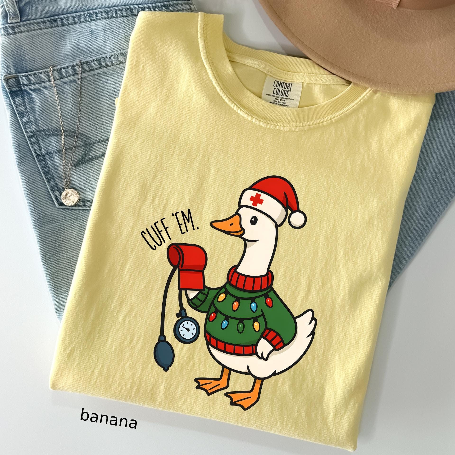 Comfort Colors© Cuff Em Funny Goose Nurse Christmas Shirt, Medical Humor RN Nurse Gift