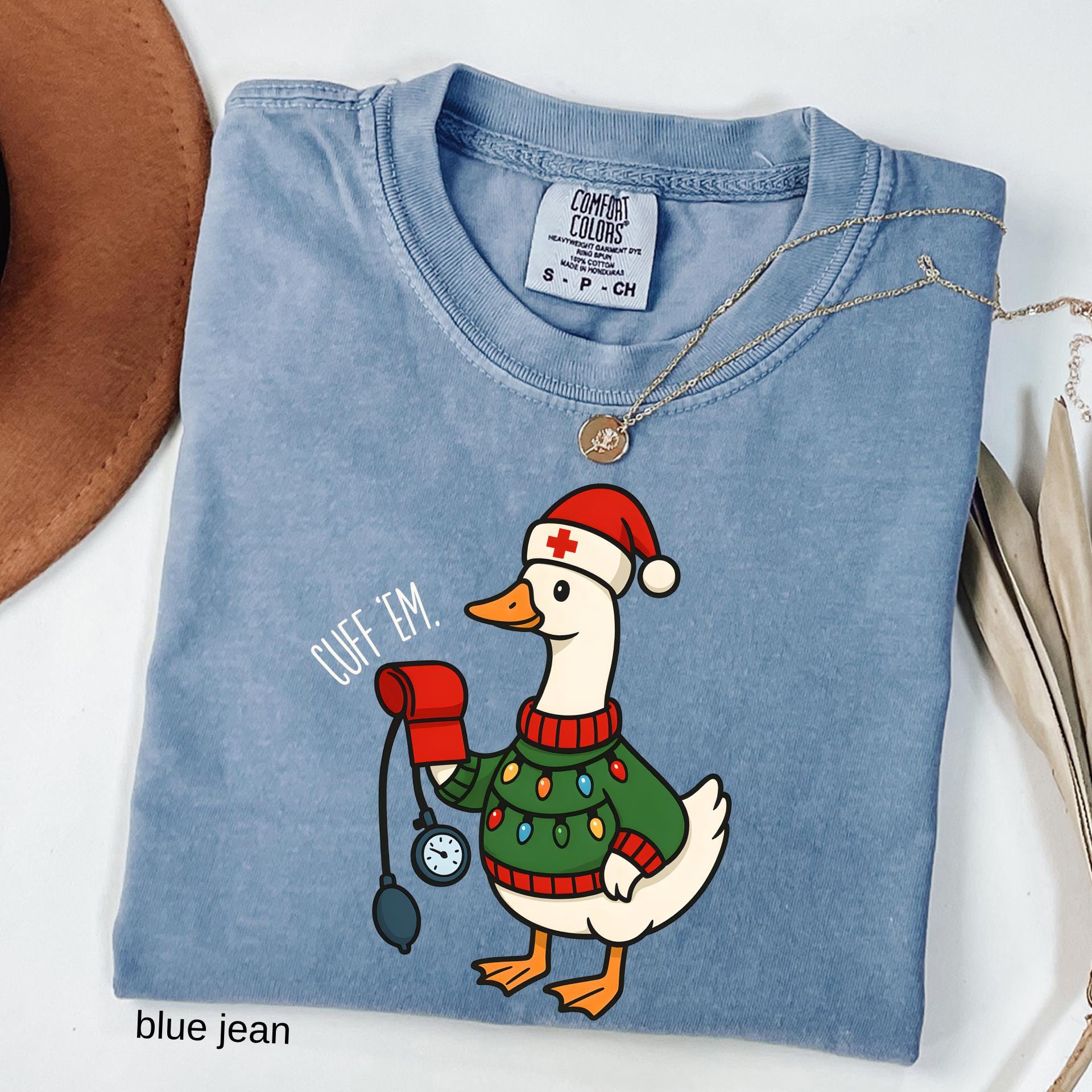Comfort Colors© Cuff Em Funny Goose Nurse Christmas Shirt, Medical Humor RN Nurse Gift