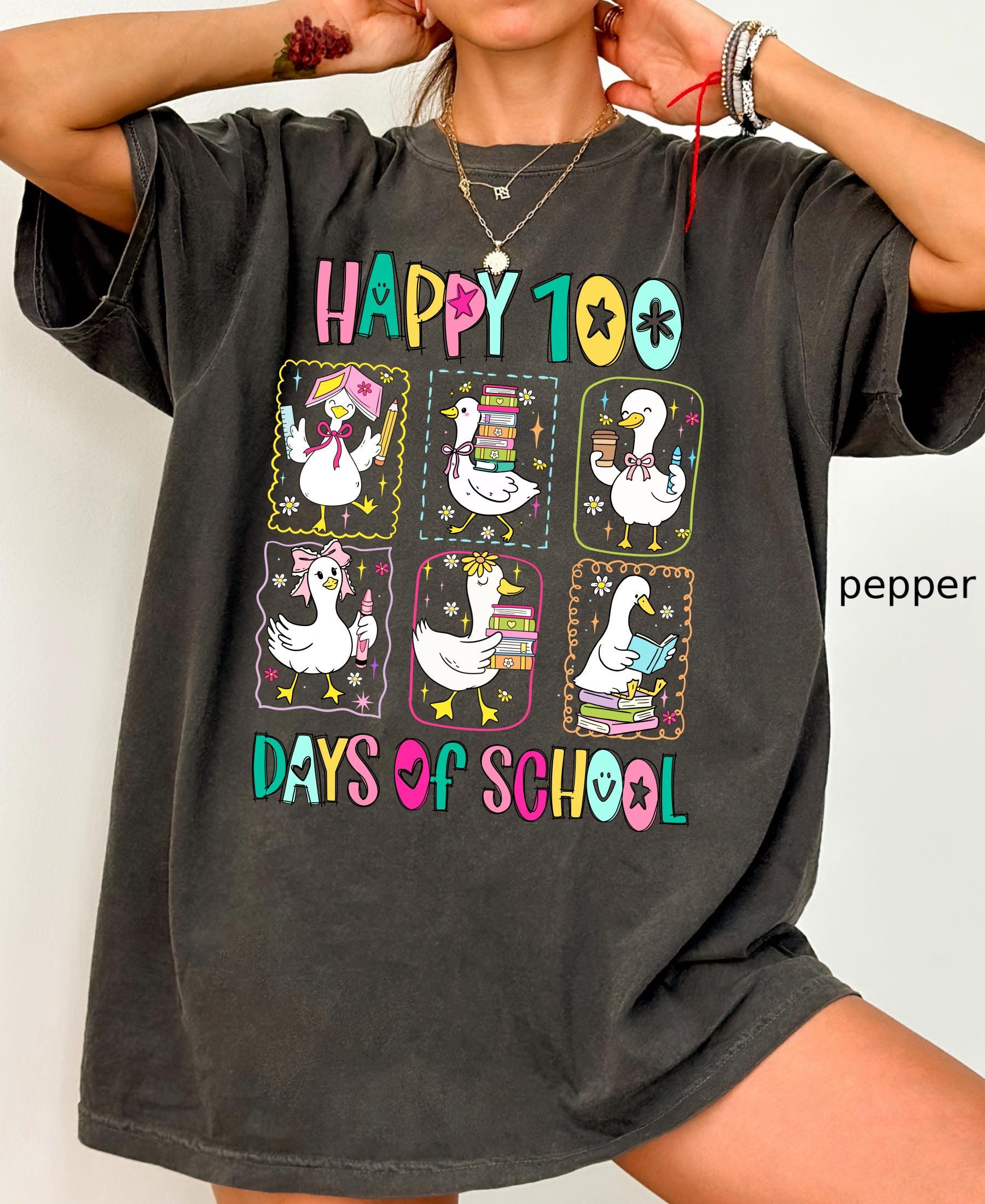 Comfort Colors© 100 Days of School Goose Teacher Shirt: Funny Classroom Teacher 100th Day Celebration Tee