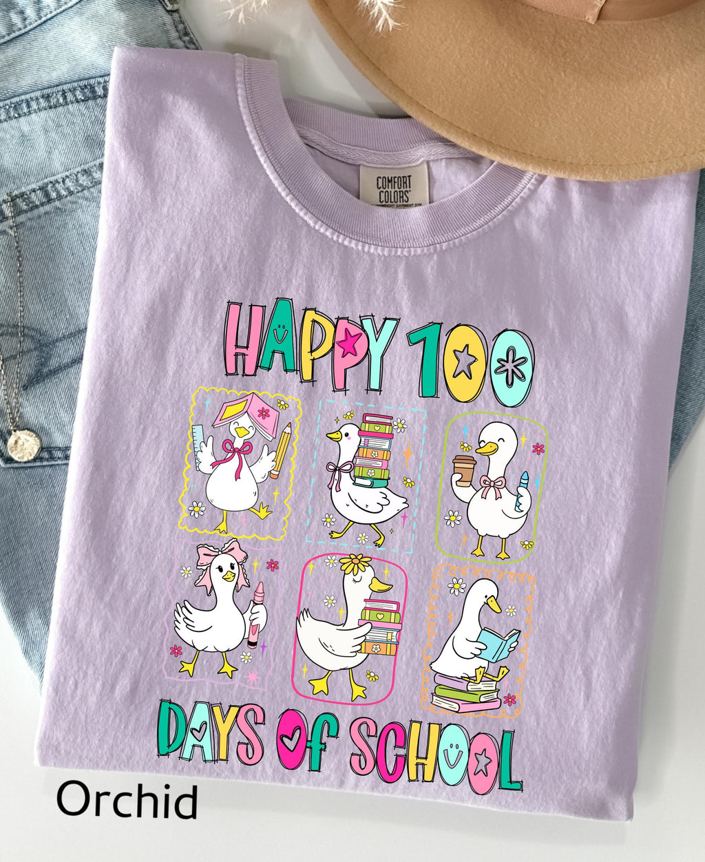 Comfort Colors© 100 Days of School Goose Teacher Shirt: Funny Classroom Teacher 100th Day Celebration Tee