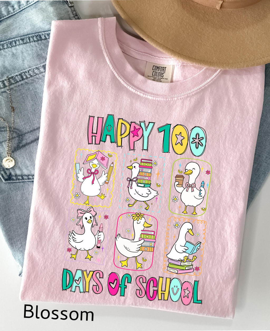 Comfort Colors© 100 Days of School Goose Teacher Shirt: Funny Classroom Teacher 100th Day Celebration Tee
