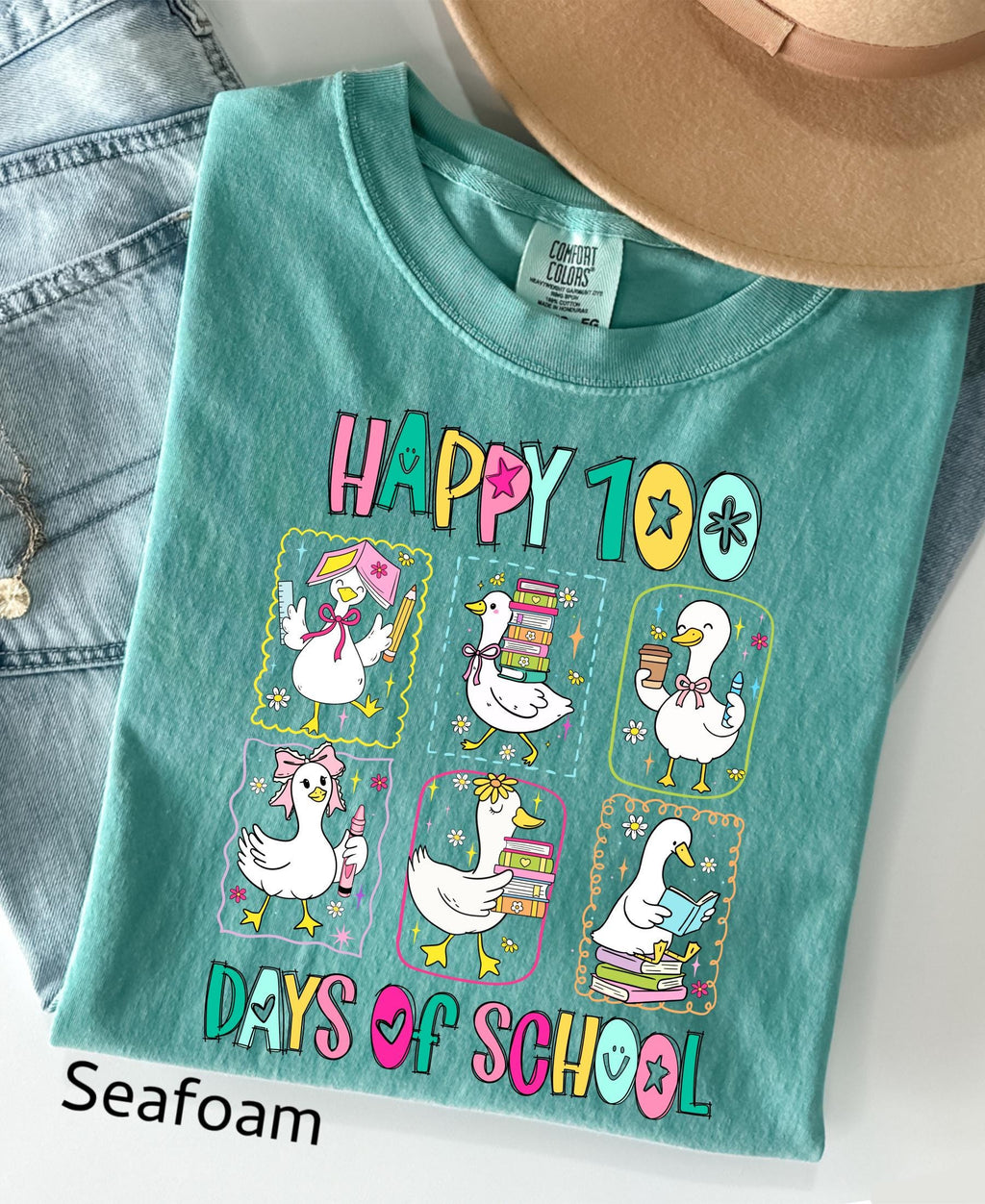 Comfort Colors© 100 Days of School Goose Teacher Shirt: Funny Classroom Teacher 100th Day Celebration Tee