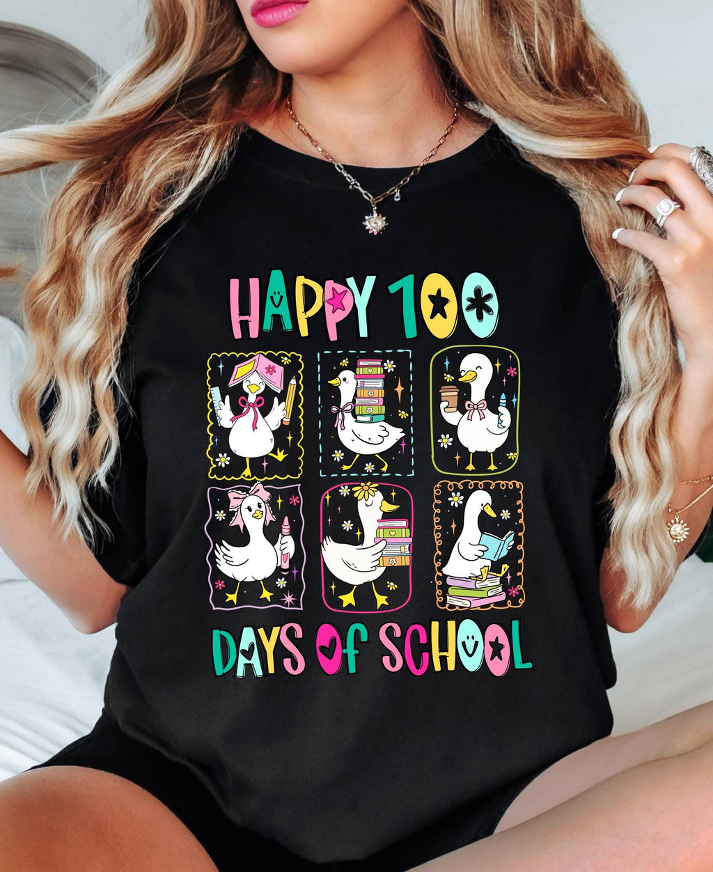 Comfort Colors© 100 Days of School Goose Teacher Shirt: Funny Classroom Teacher 100th Day Celebration Tee
