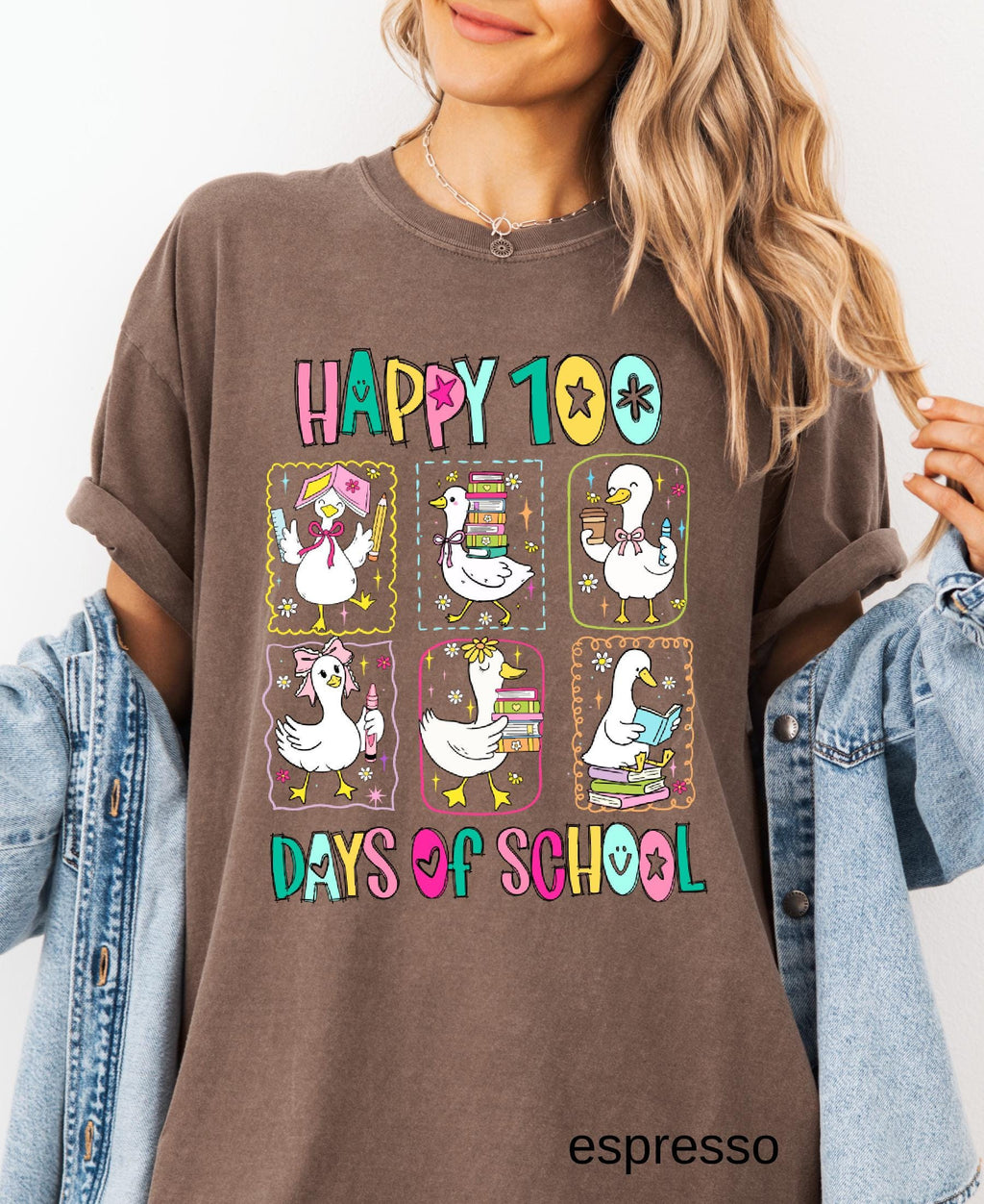 Comfort Colors© 100 Days of School Goose Teacher Shirt: Funny Classroom Teacher 100th Day Celebration Tee