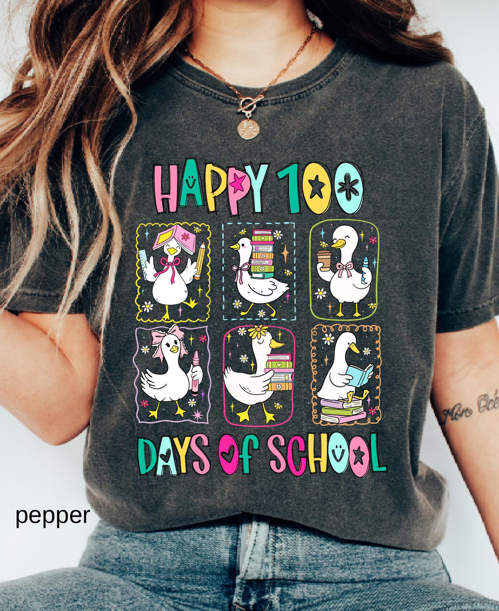 Comfort Colors© 100 Days of School Goose Teacher Shirt: Funny Classroom Teacher 100th Day Celebration Tee