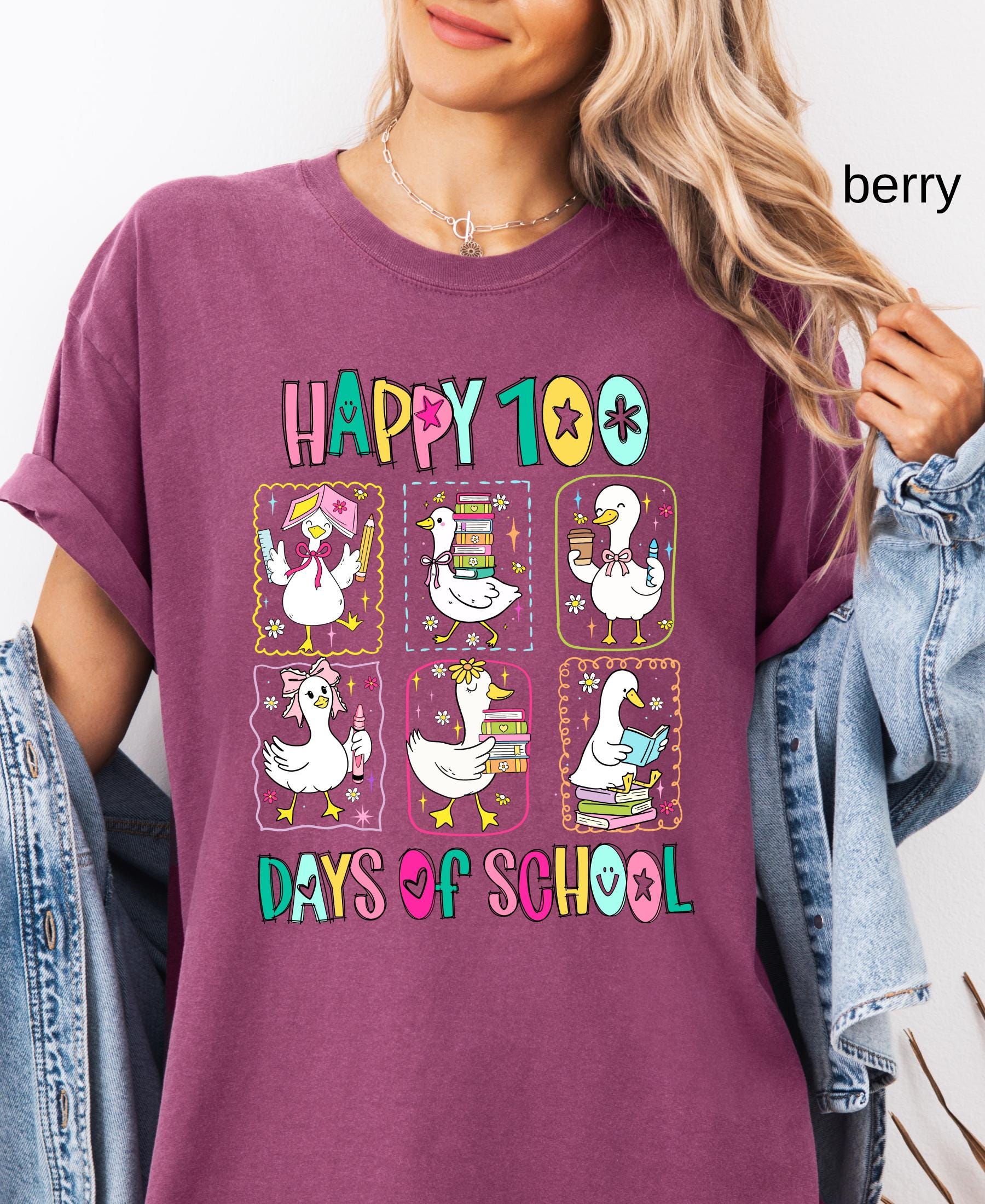 Comfort Colors© 100 Days of School Goose Teacher Shirt: Funny Classroom Teacher 100th Day Celebration Tee