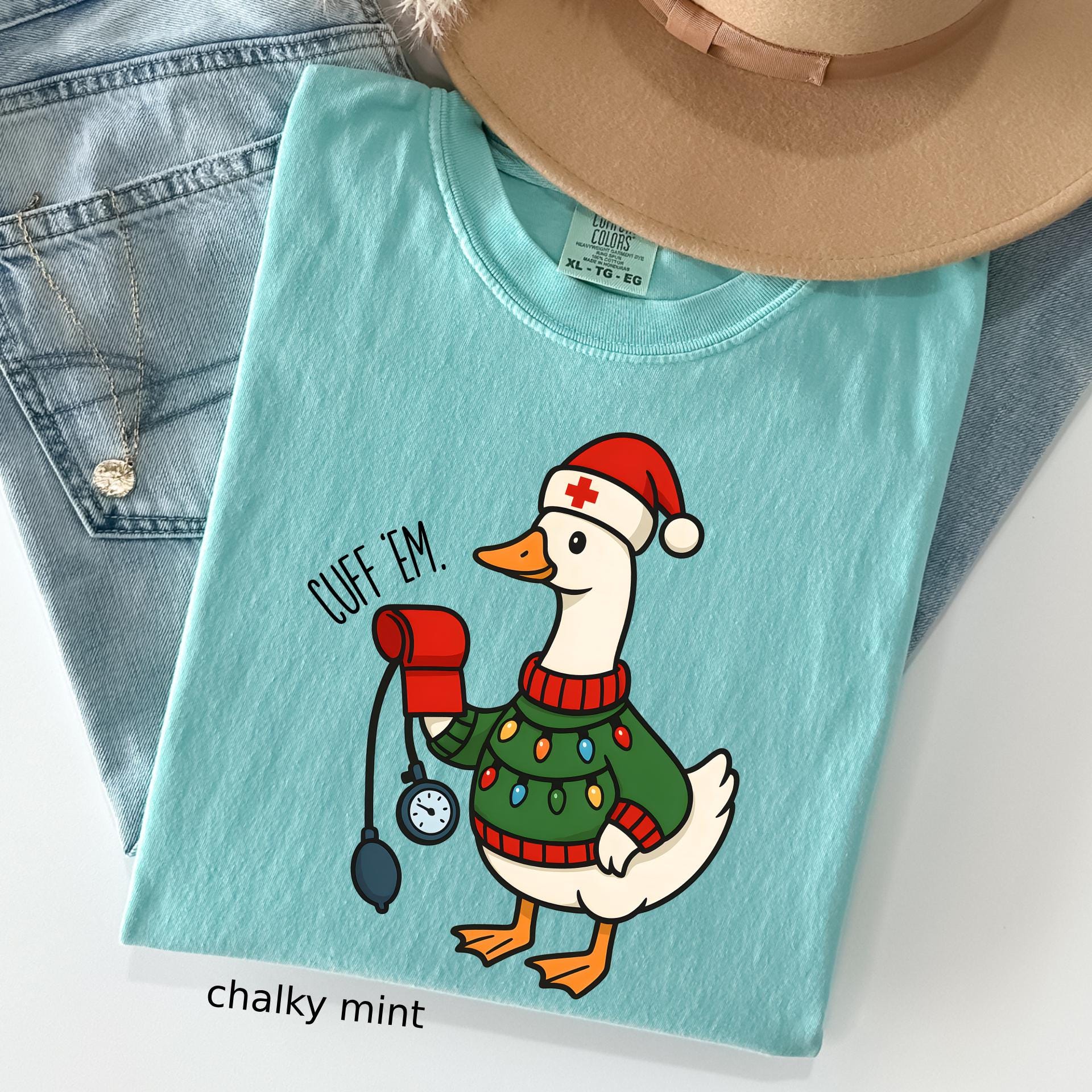 Comfort Colors© Cuff Em Funny Goose Nurse Christmas Shirt, Medical Humor RN Nurse Gift